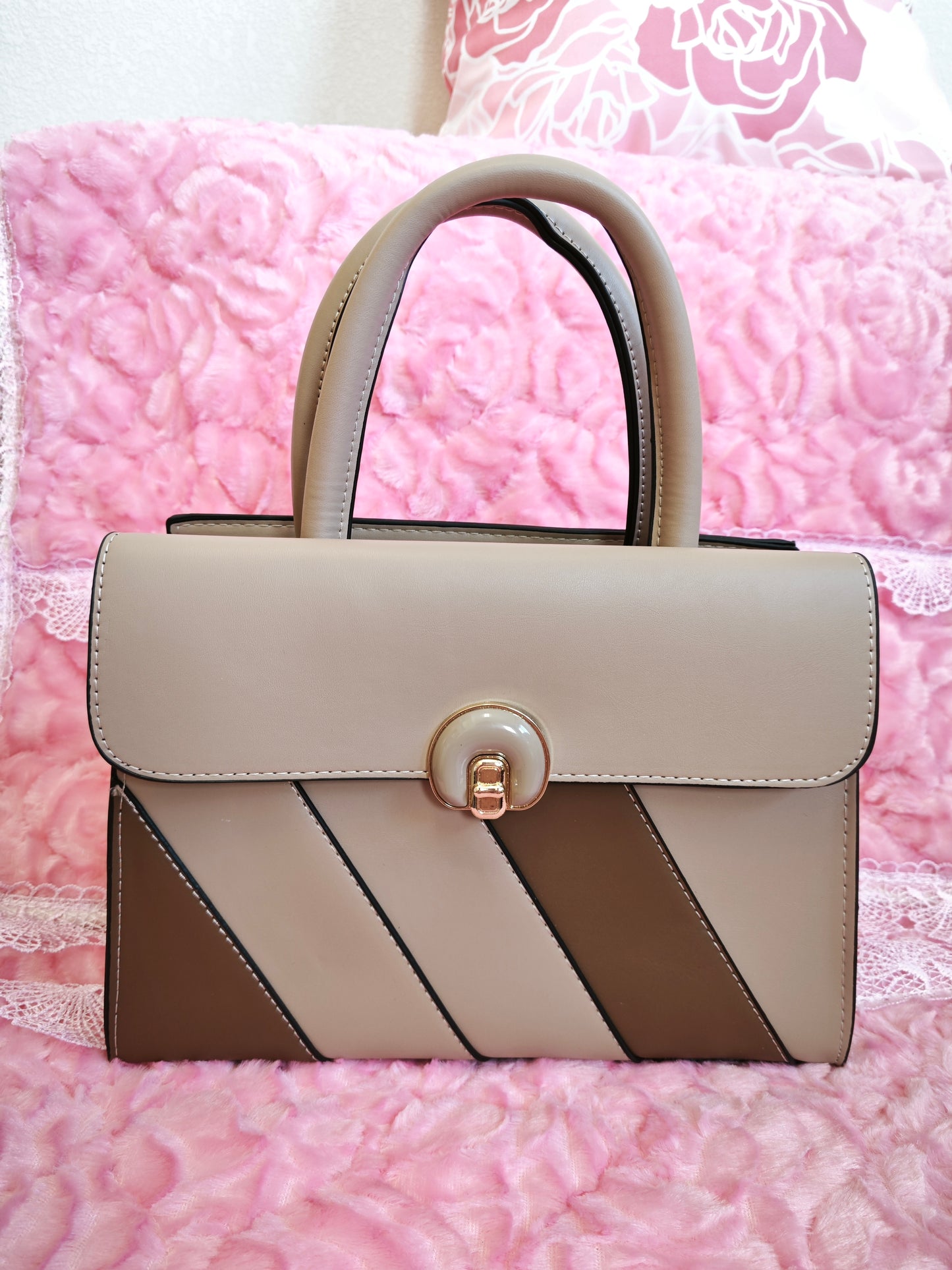 Light Brown Color-Block 2-Piece Handbag