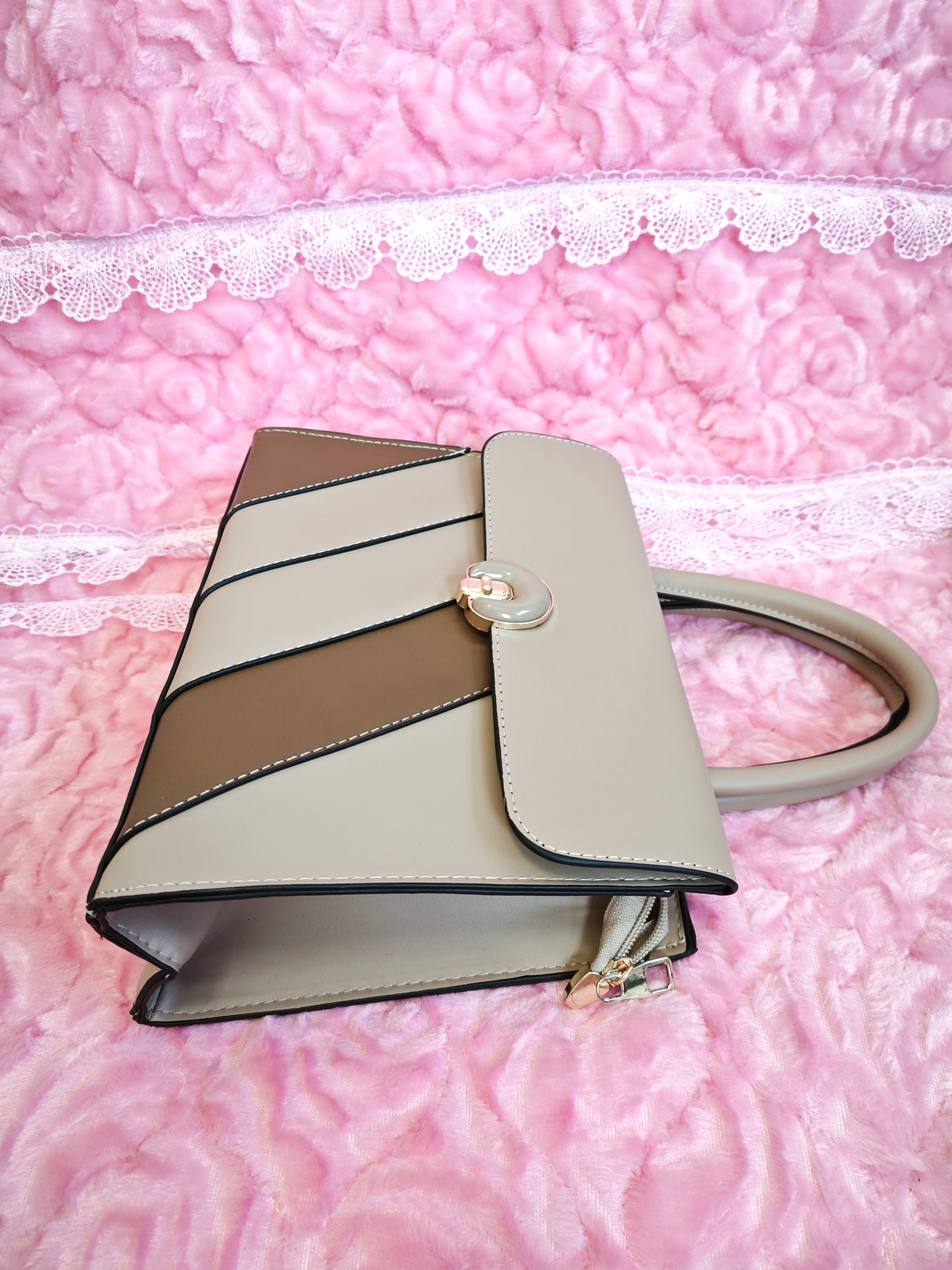 Light Brown Color-Block 2-Piece Handbag