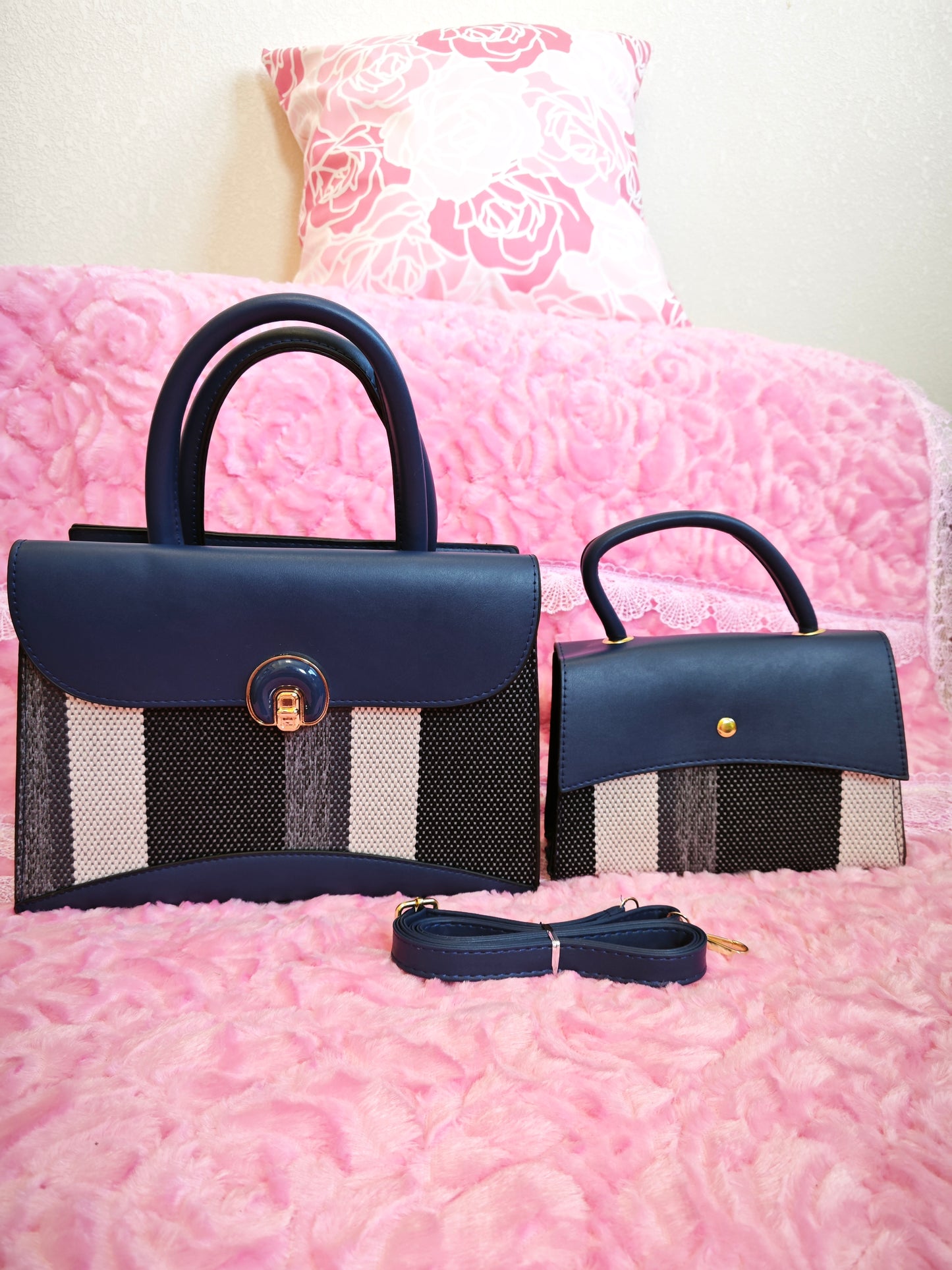 Navy & Stripe 2-Piece Handbag