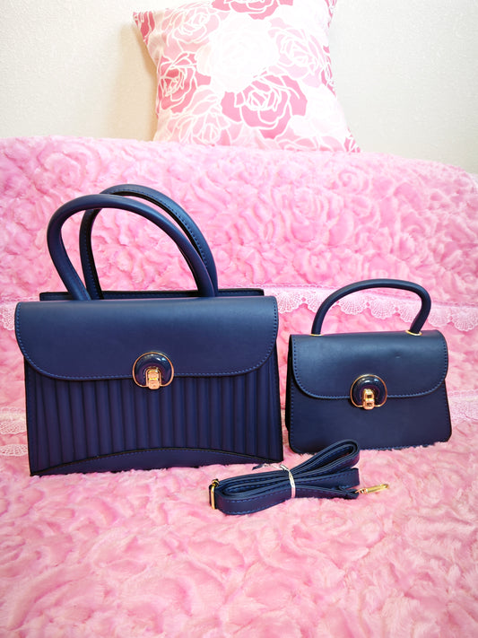 Navy Pleated 2-Piece Handbag