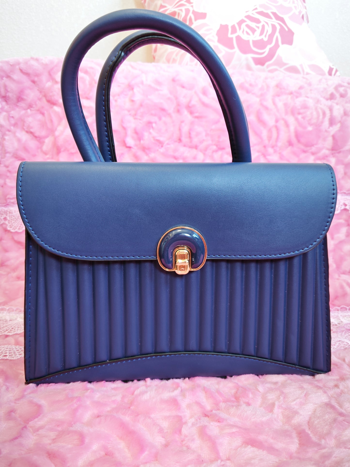 Navy Pleated 2-Piece Handbag