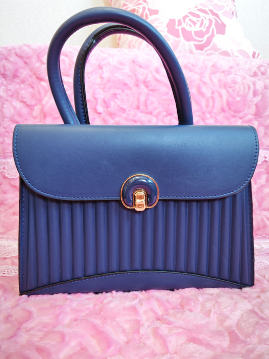 Navy Pleated 2-Piece Handbag