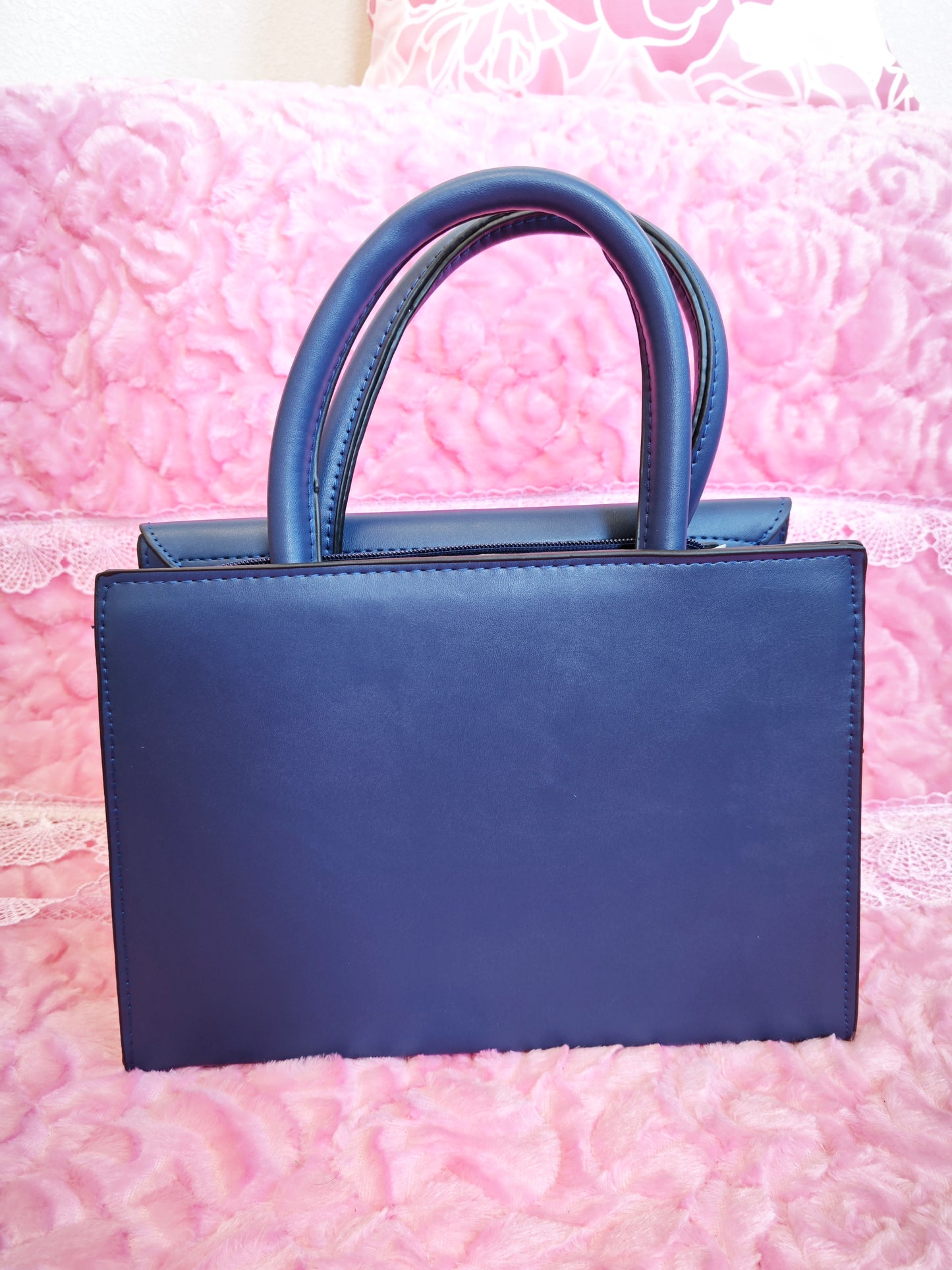 Navy Pleated 2-Piece Handbag