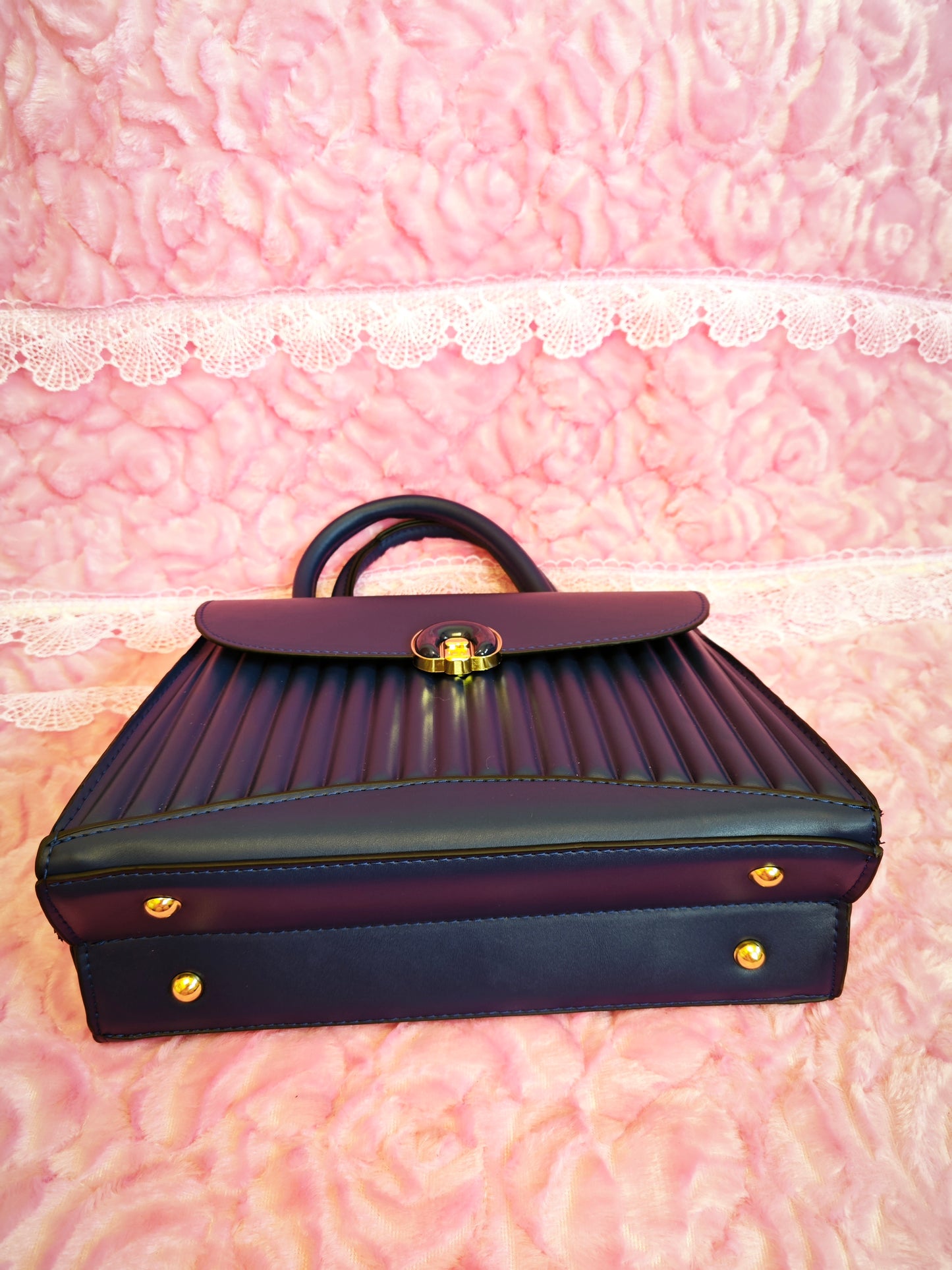 Navy Pleated 2-Piece Handbag