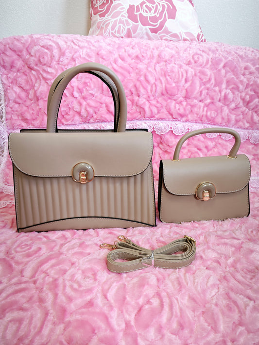 Light Khaki Pleated 2-Piece Handbag