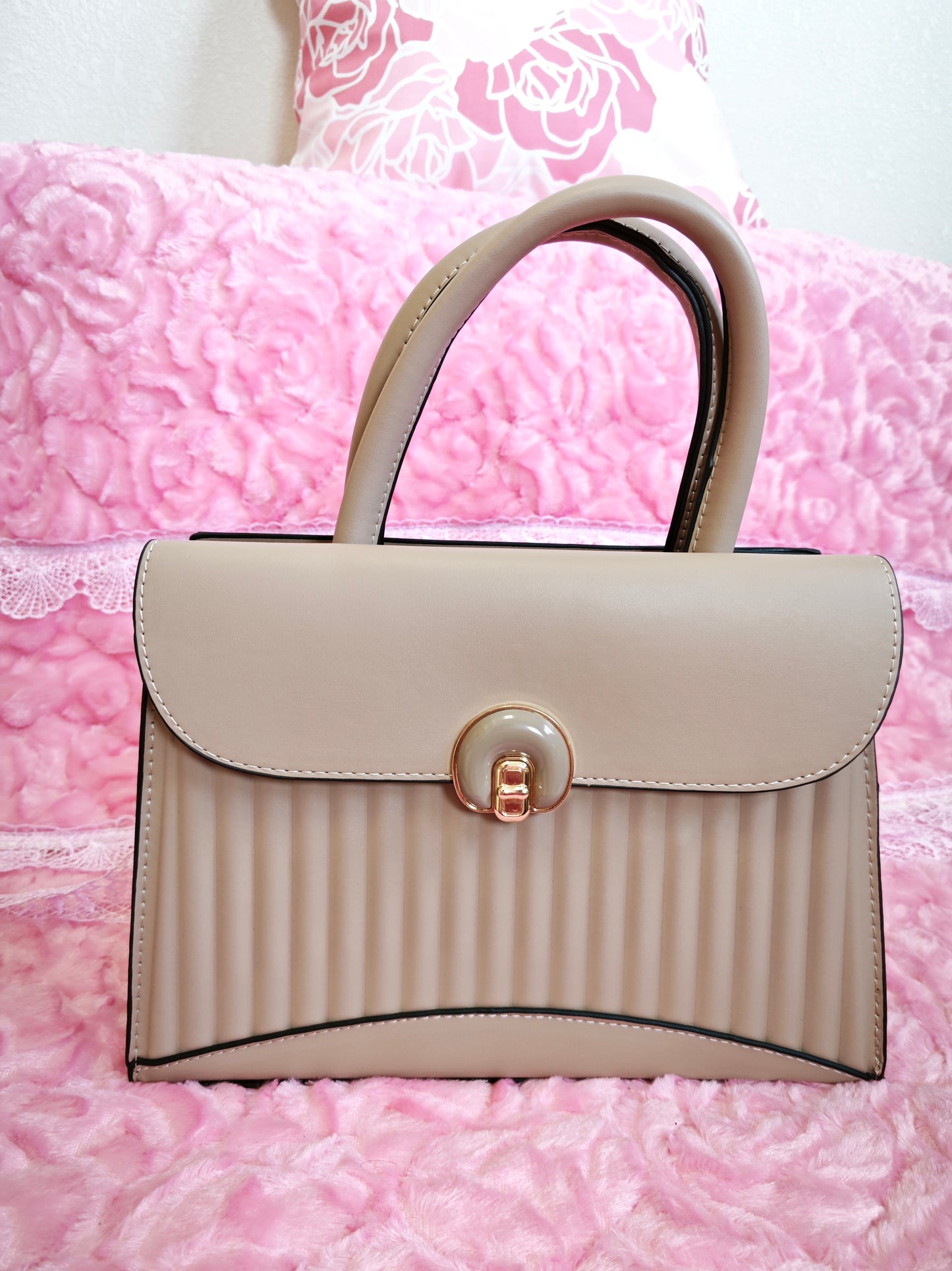 Light Khaki Pleated 2-Piece Handbag