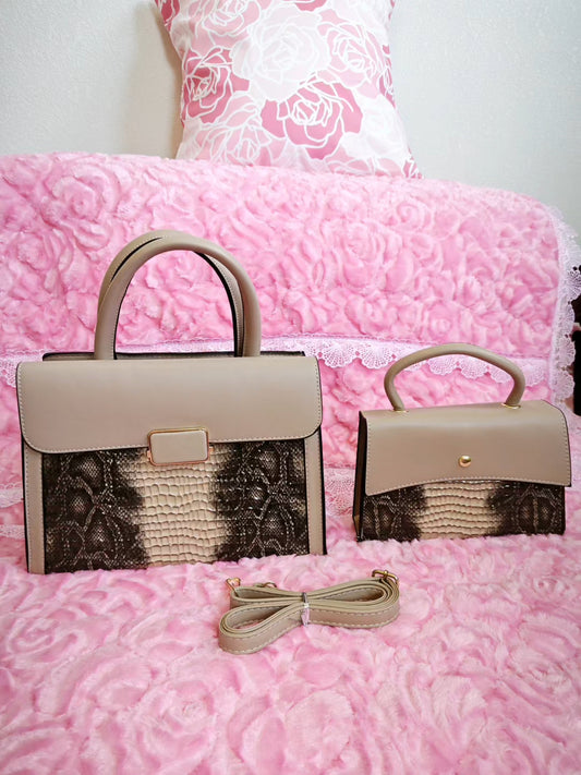 Light Khaki & Snake Print 2-Piece Handbag
