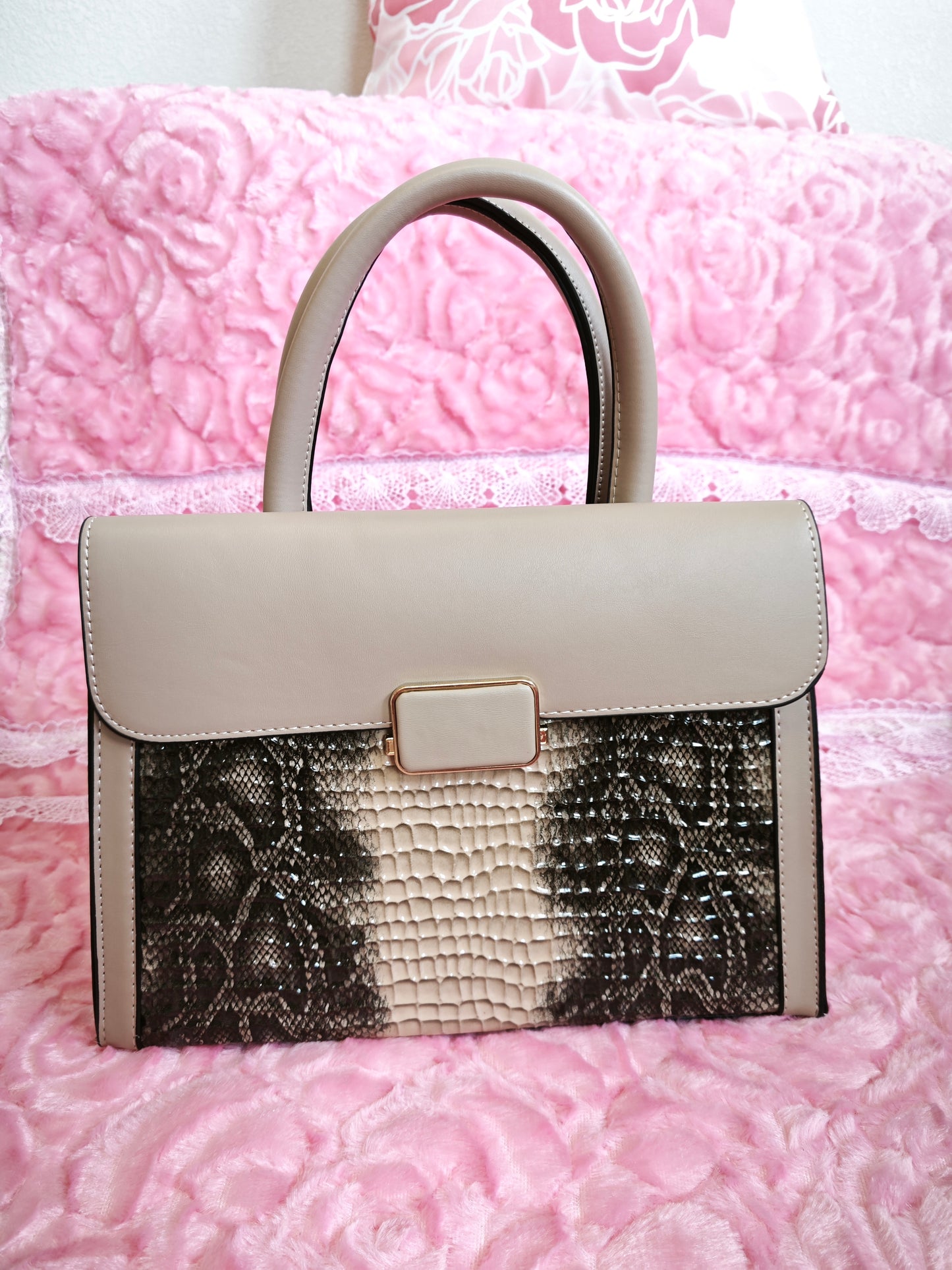 Light Khaki & Snake Print 2-Piece Handbag