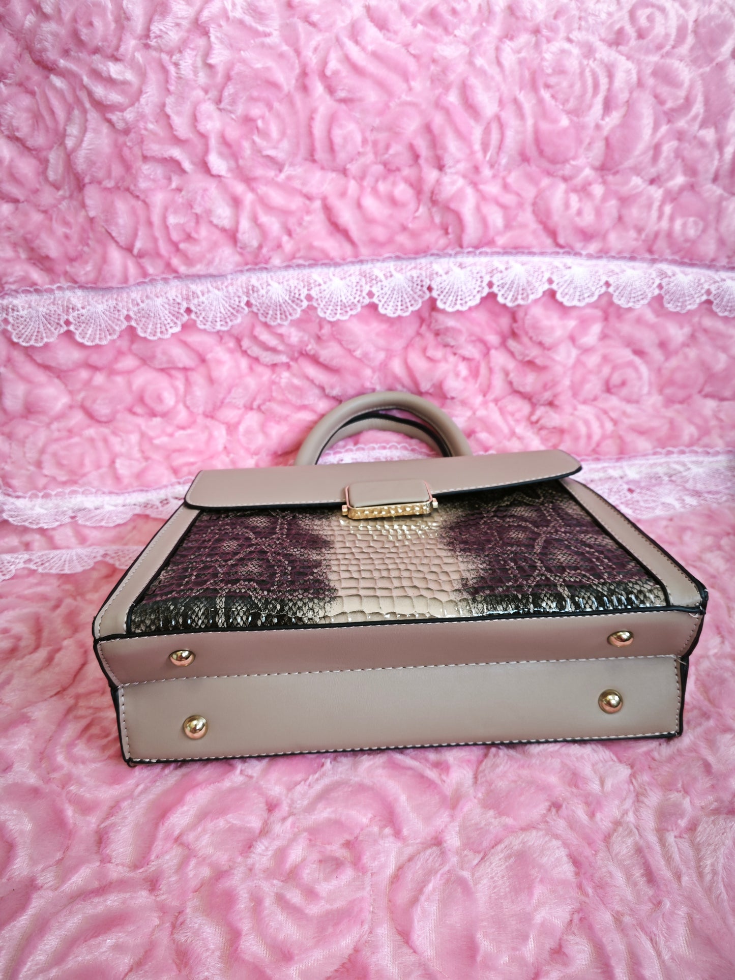 Light Khaki & Snake Print 2-Piece Handbag