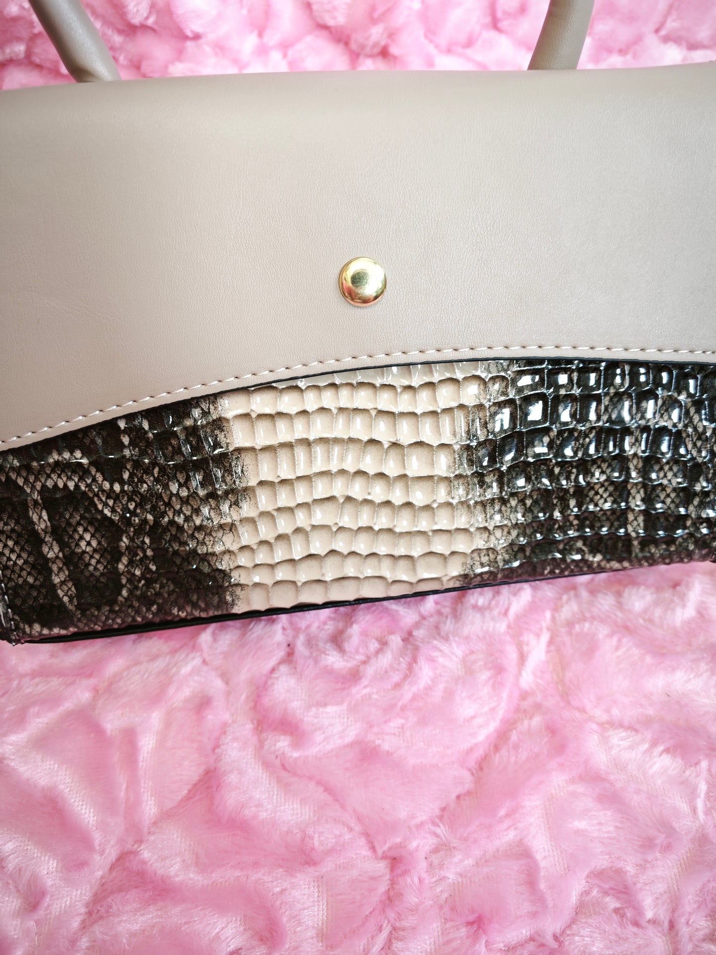 Light Khaki & Snake Print 2-Piece Handbag