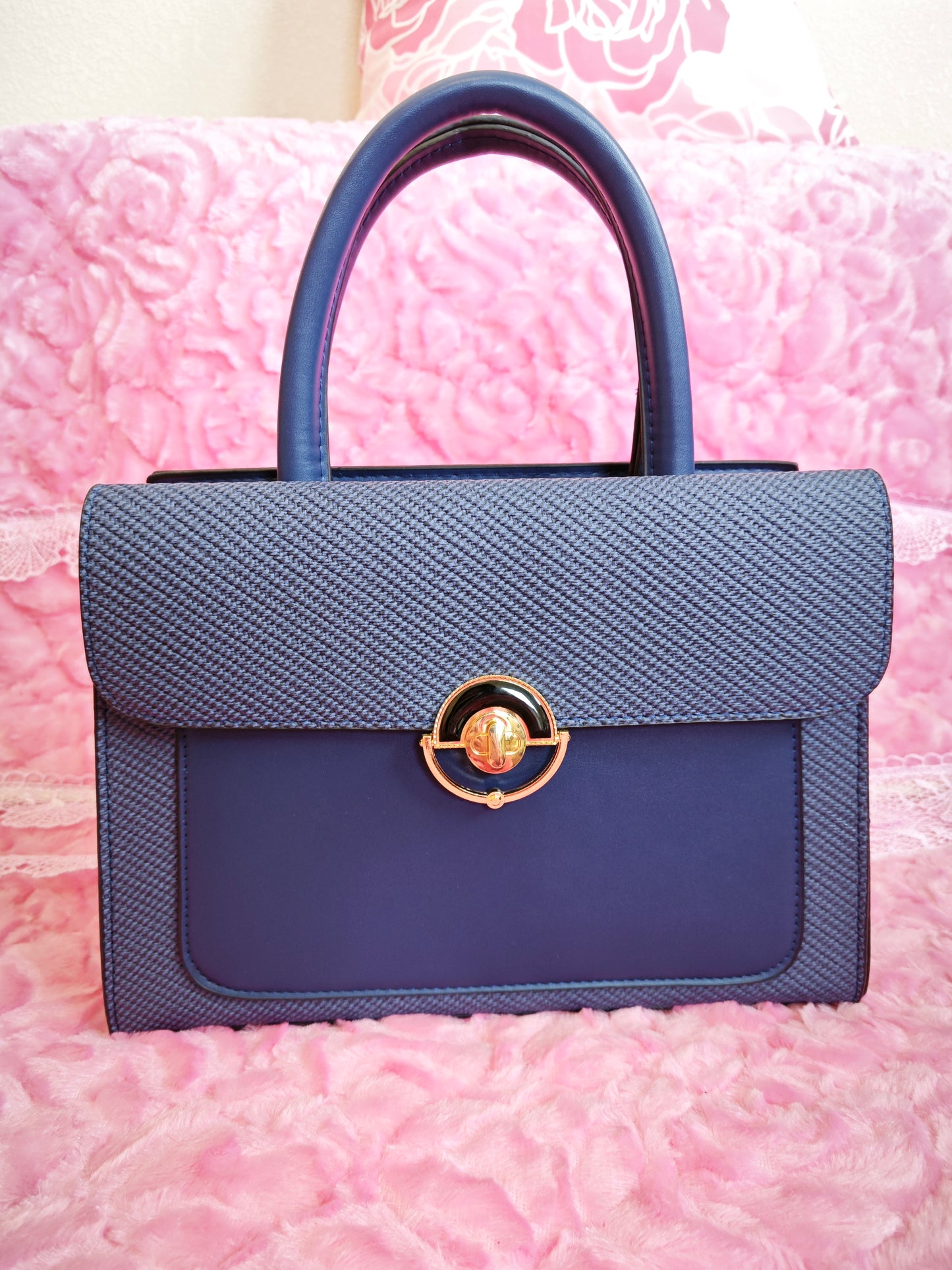 Navy Textured 2-Piece Handbag