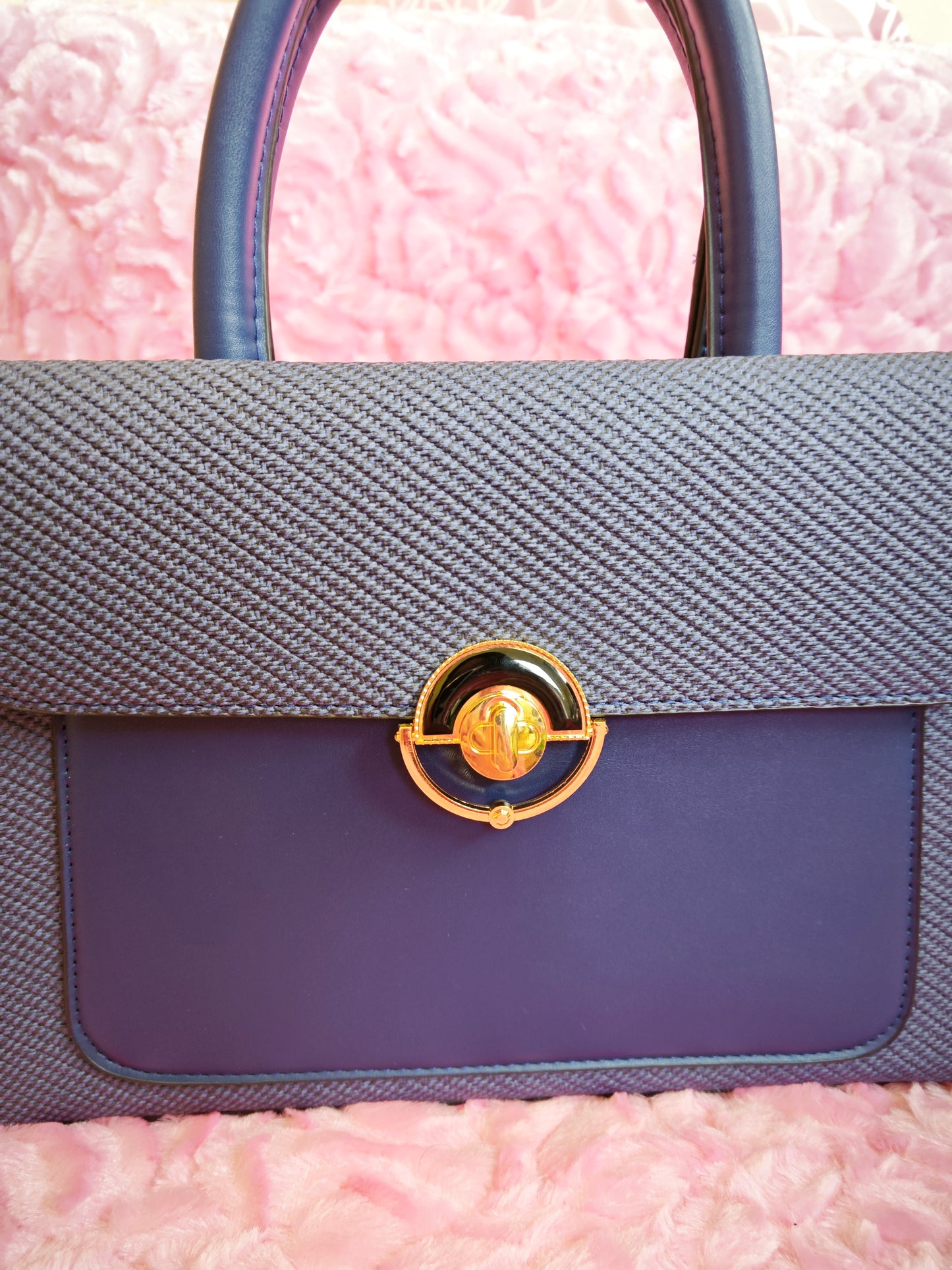 Navy Textured 2-Piece Handbag