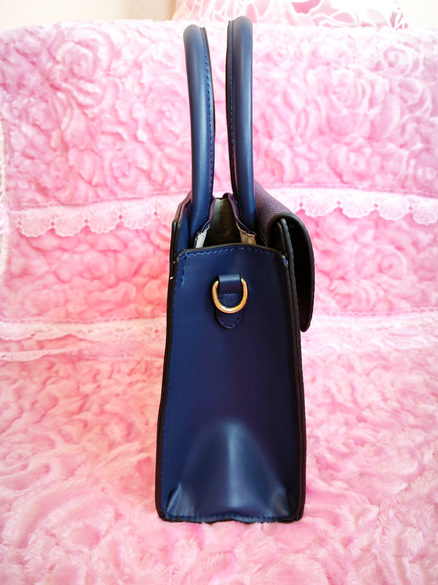 Navy Textured 2-Piece Handbag