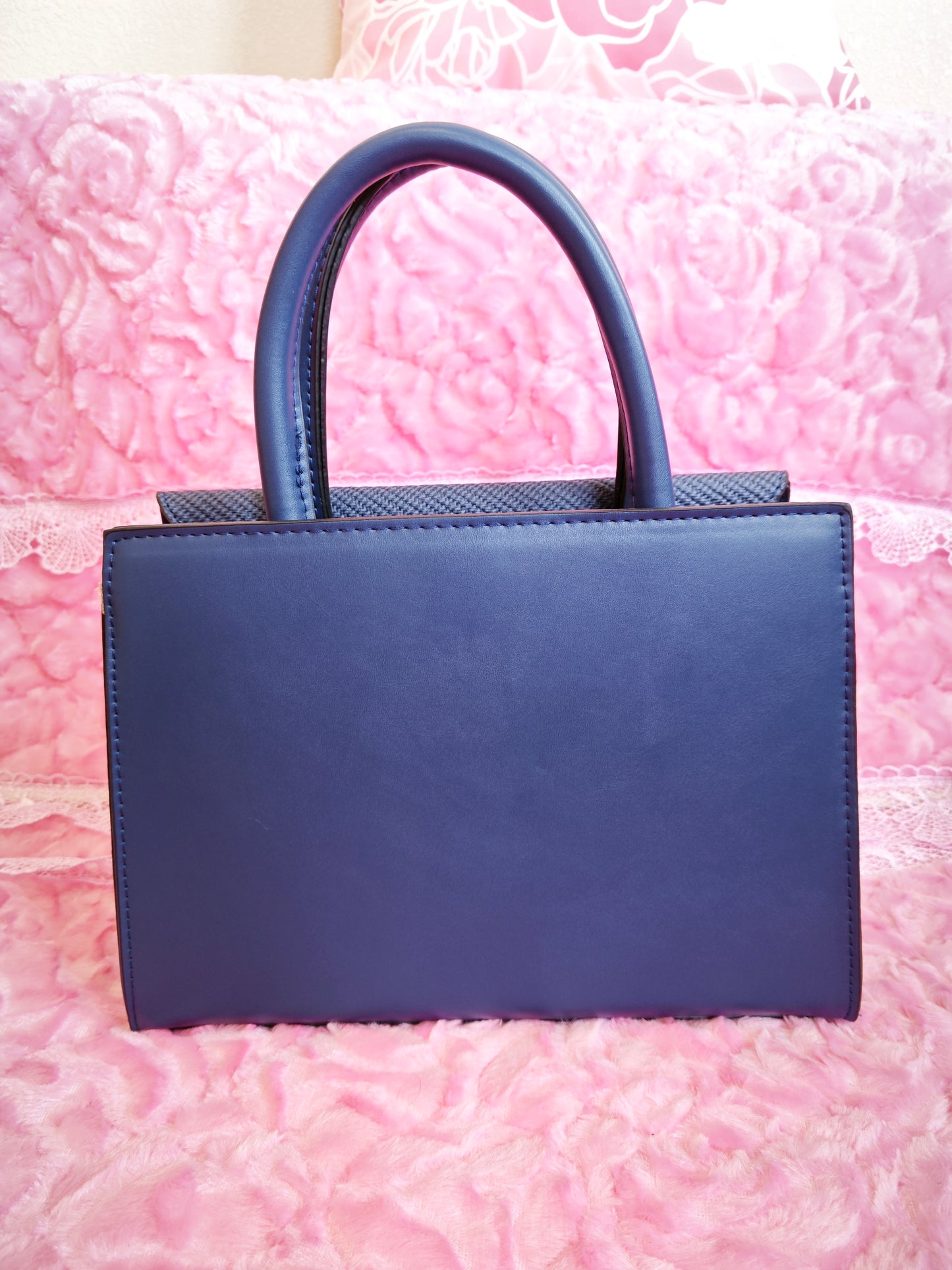 Navy Textured 2-Piece Handbag