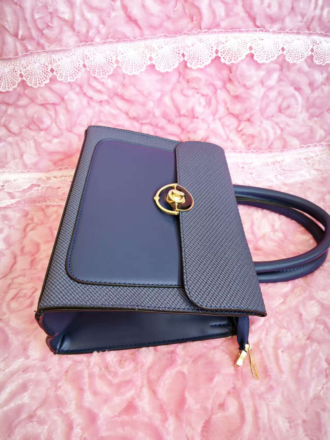 Navy Textured 2-Piece Handbag