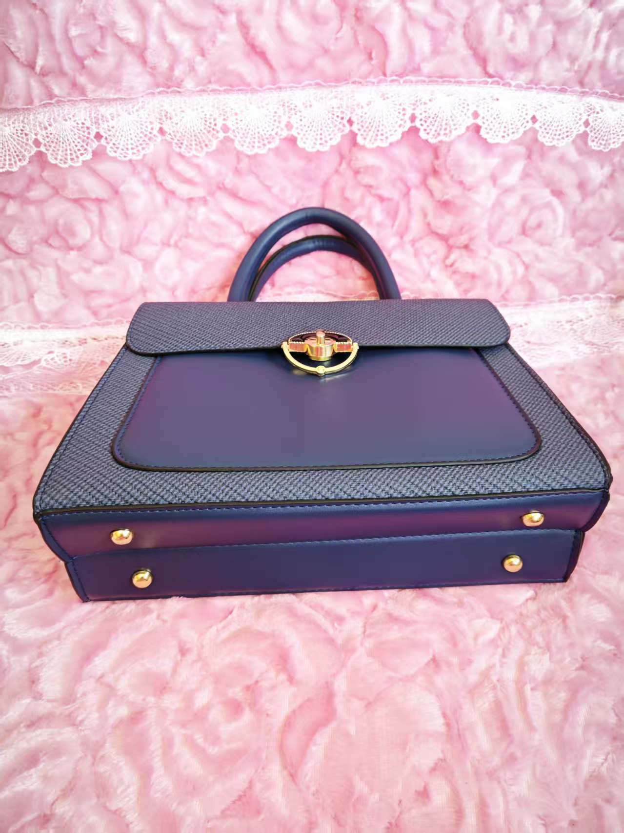 Navy Textured 2-Piece Handbag