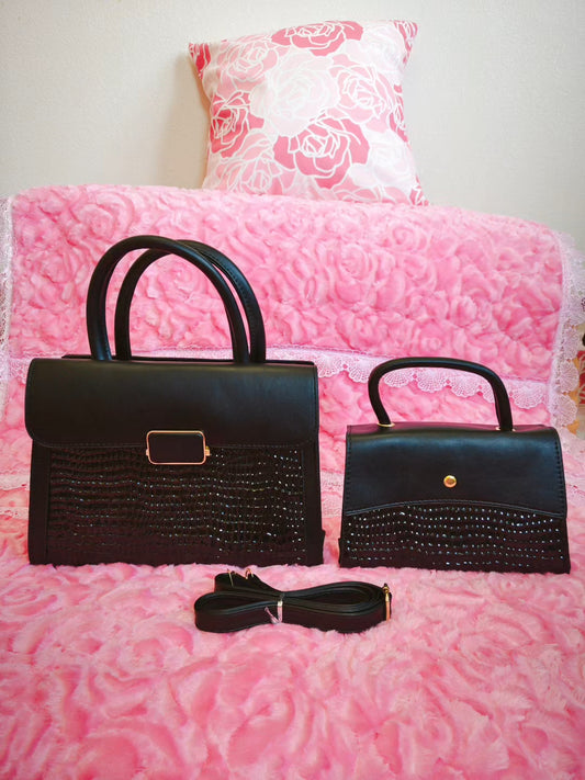 Black & Patent Crocodile 2-Piece Handbag