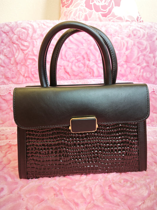 Black & Patent Crocodile 2-Piece Handbag