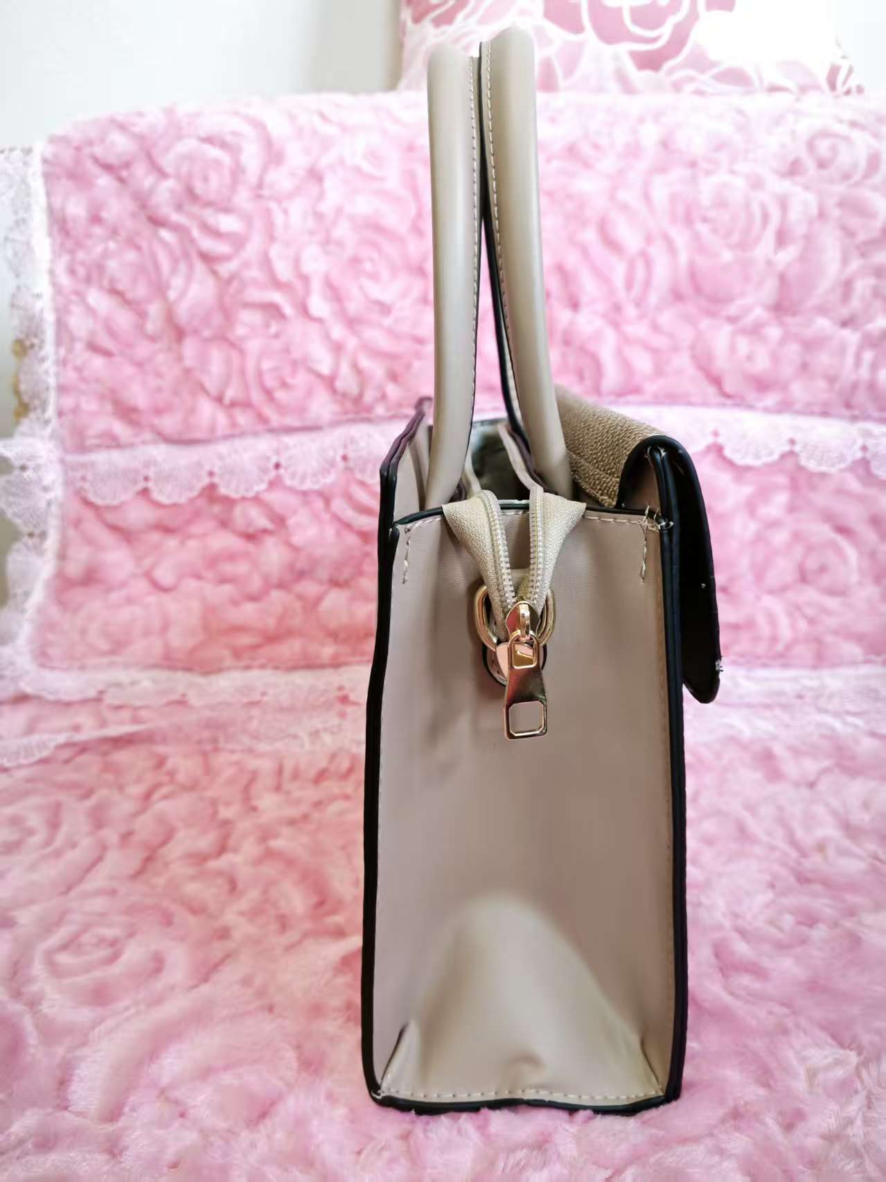 Light Brown Textured 2-Piece Handbag