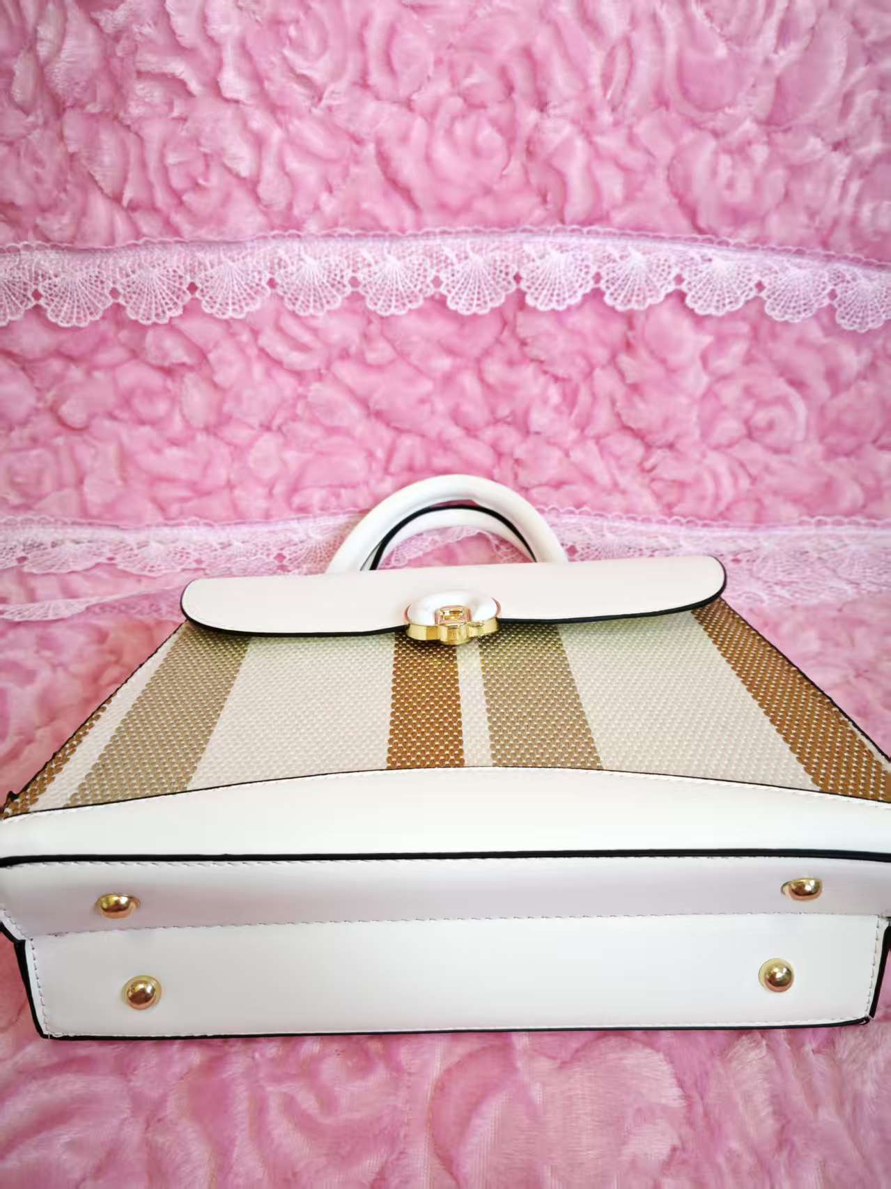 Off-White & Tan Stripe 2-Piece Handbag