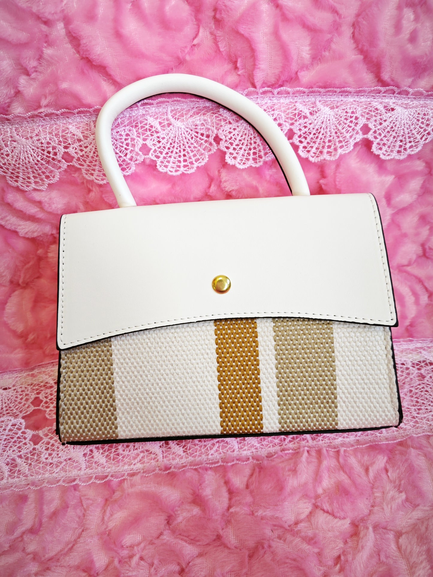 Off-White & Tan Stripe 2-Piece Handbag