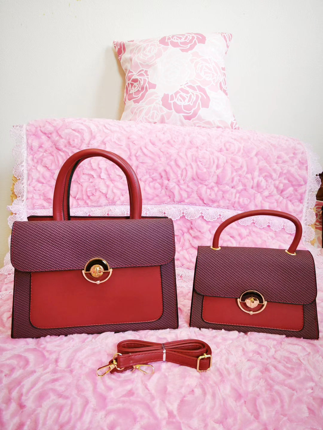 Burgundy Textured 2-Piece Handbag