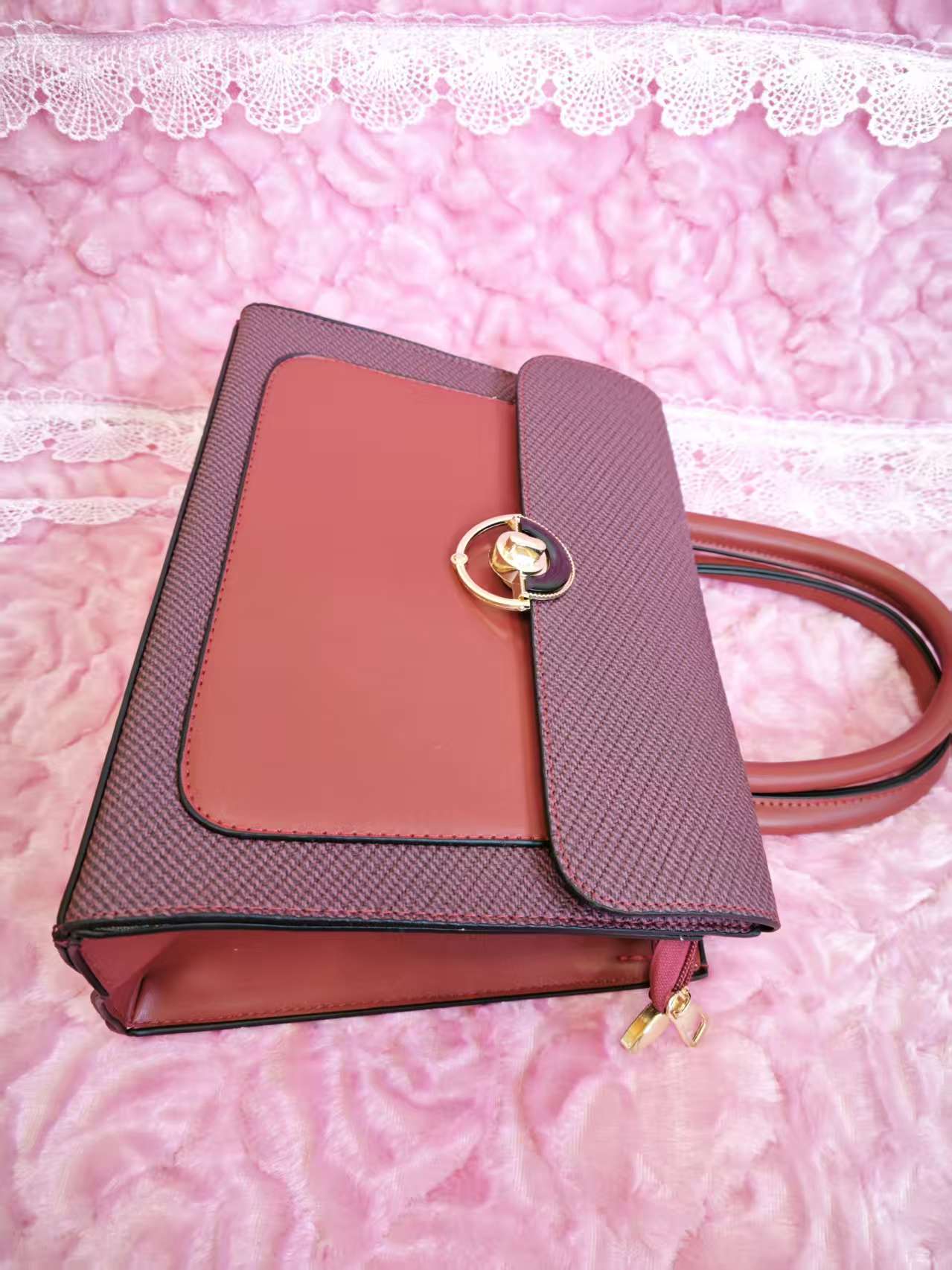 Burgundy Textured 2-Piece Handbag