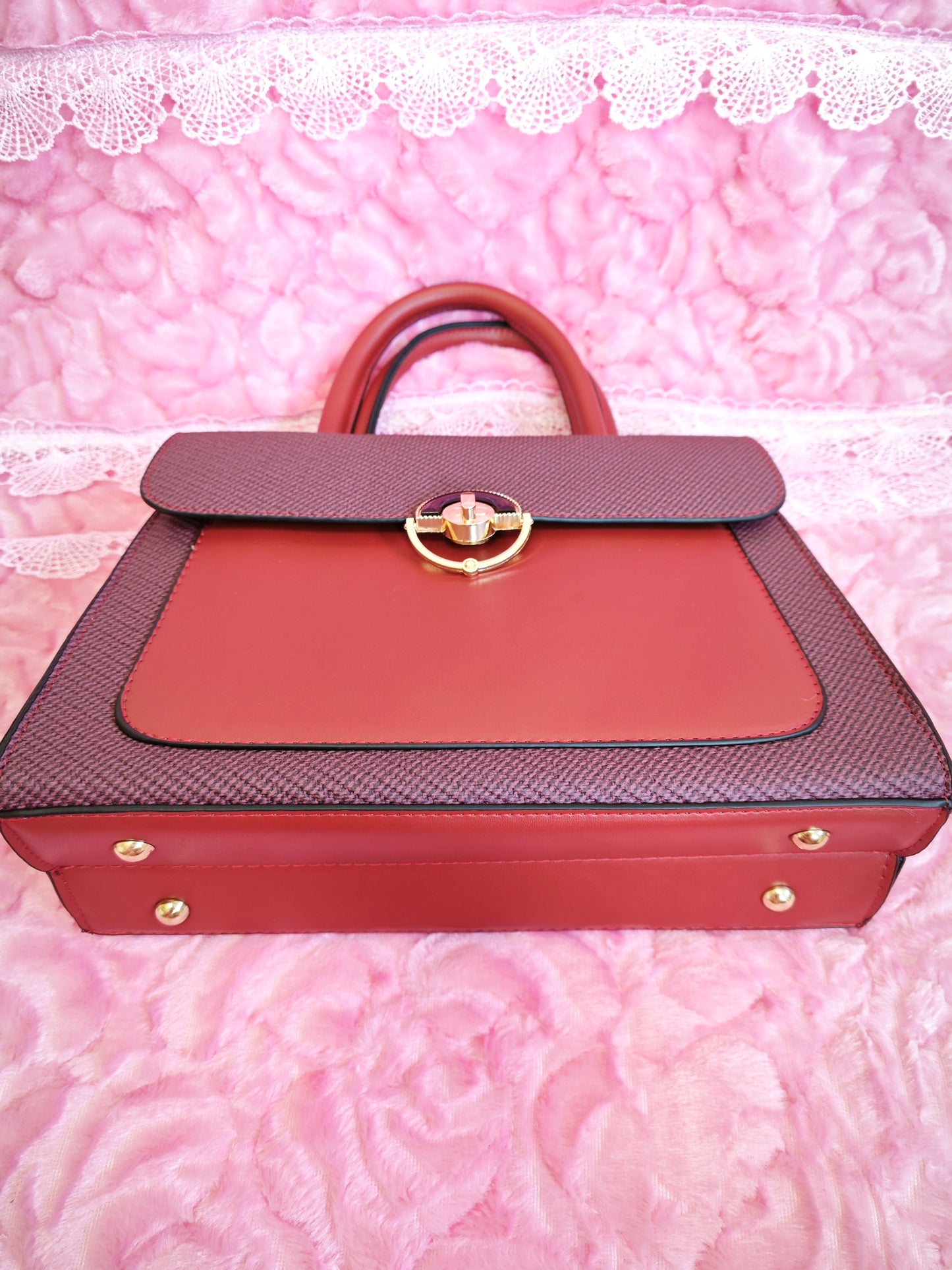 Burgundy Textured 2-Piece Handbag