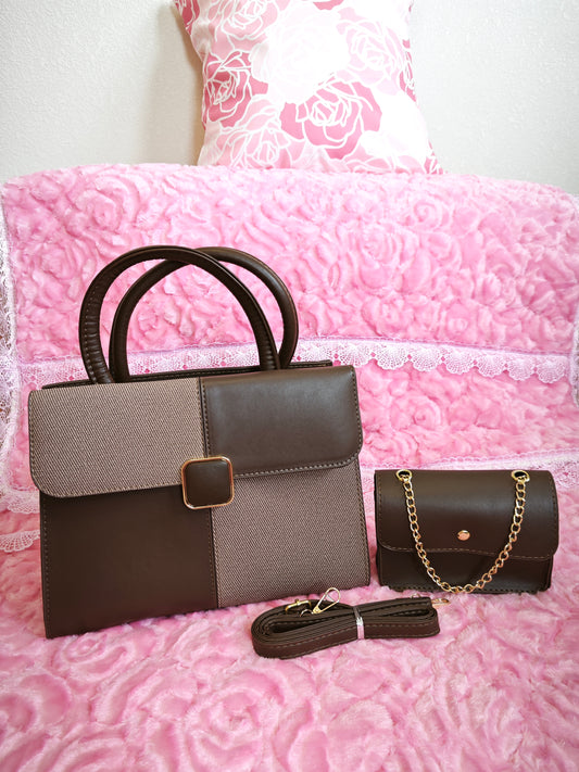 Dark Brown Textured 2-Piece Handbag