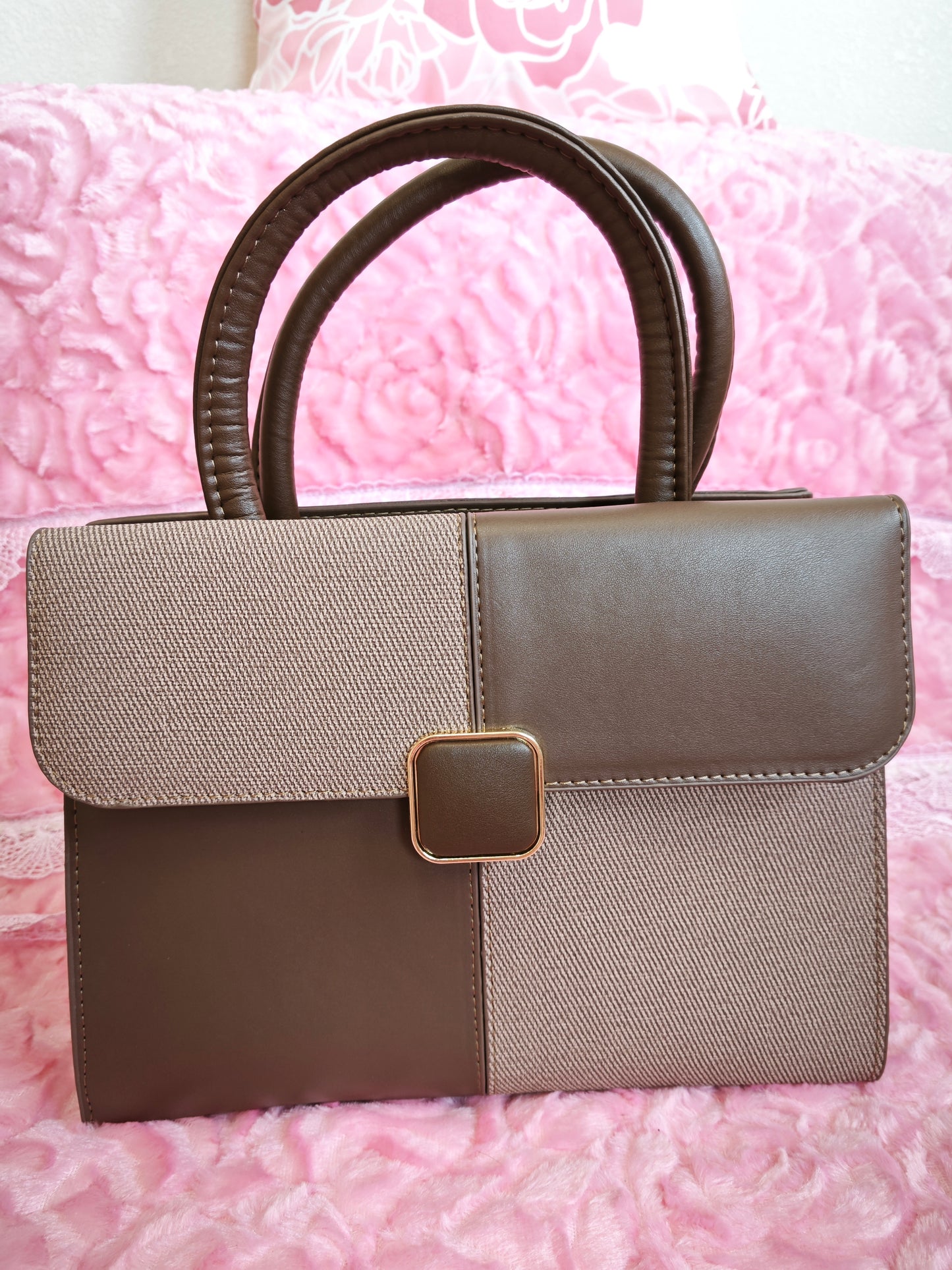 Dark Brown Textured 2-Piece Handbag