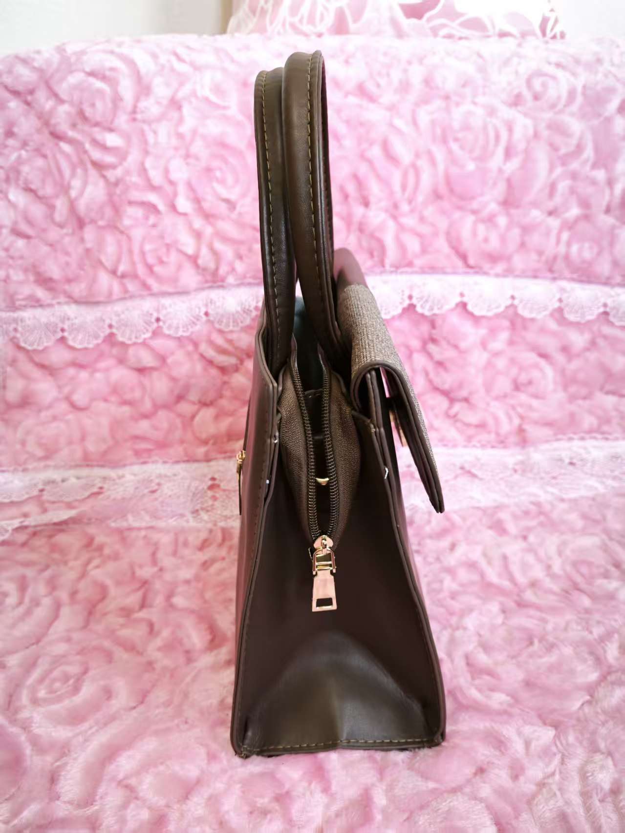 Dark Brown Textured 2-Piece Handbag