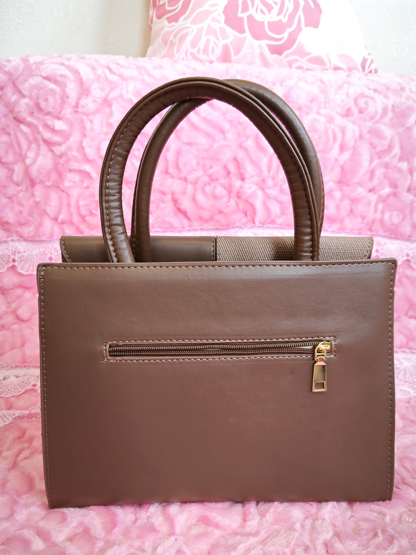 Dark Brown Textured 2-Piece Handbag