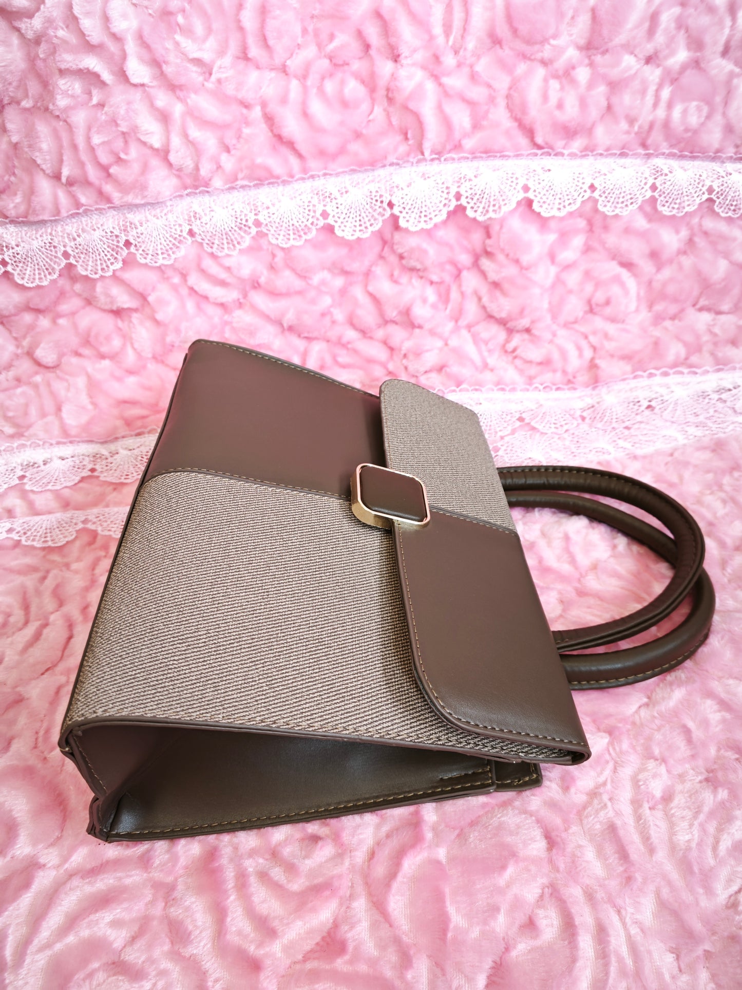 Dark Brown Textured 2-Piece Handbag