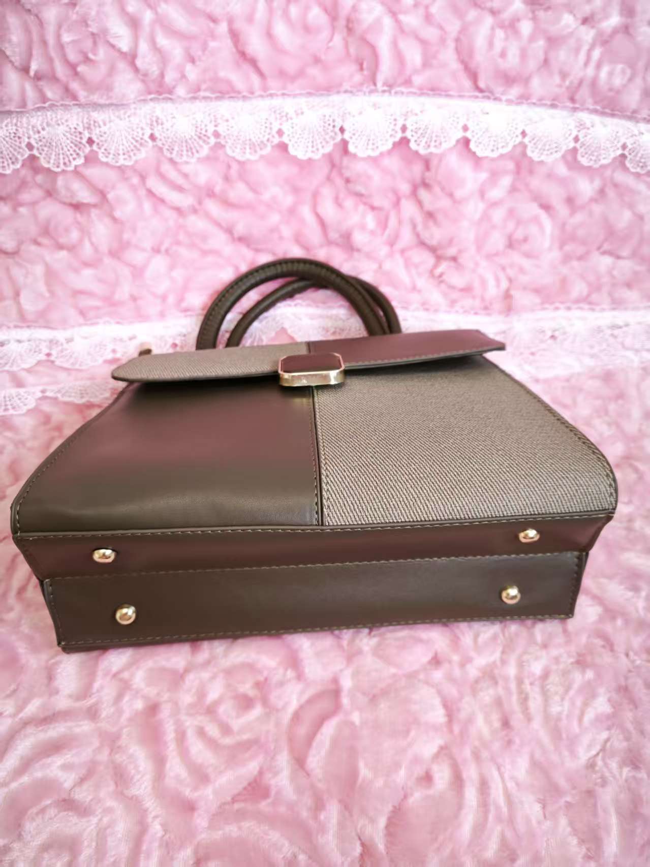 Dark Brown Textured 2-Piece Handbag