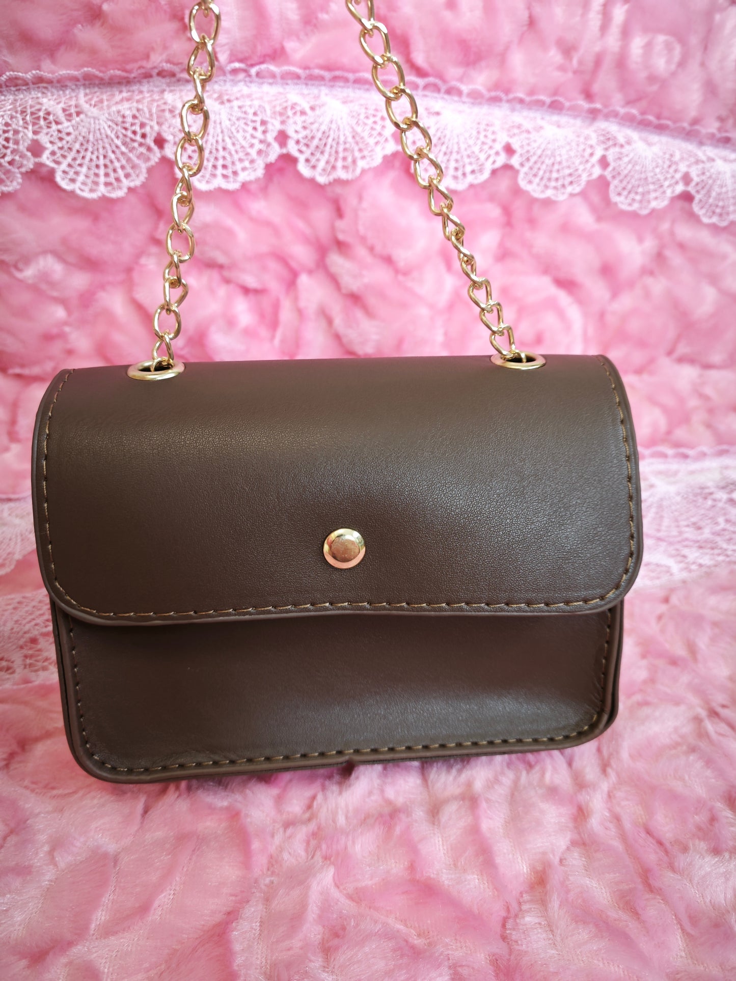 Dark Brown Textured 2-Piece Handbag