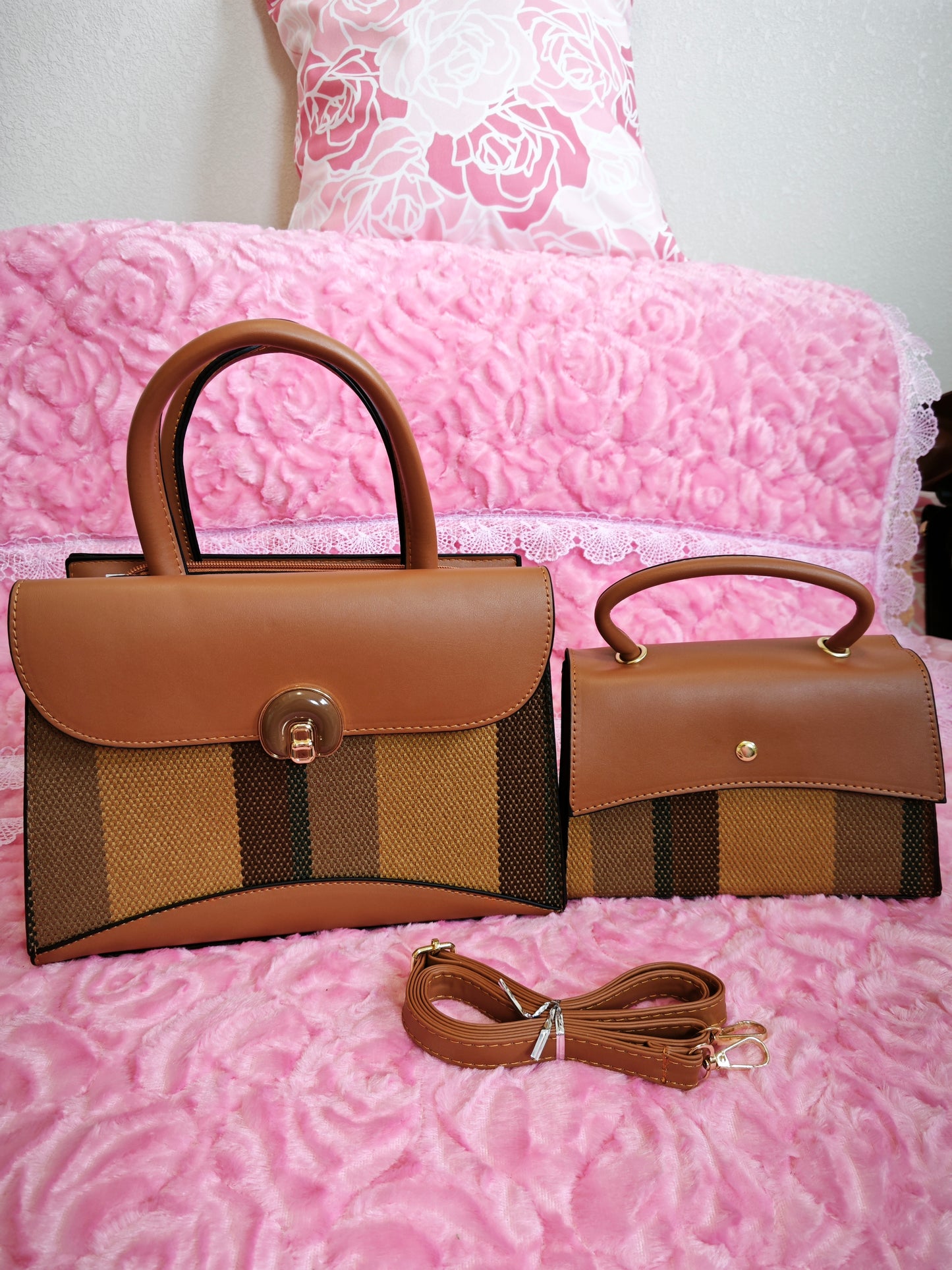 Tan & Stripe 2-Piece Handbag
