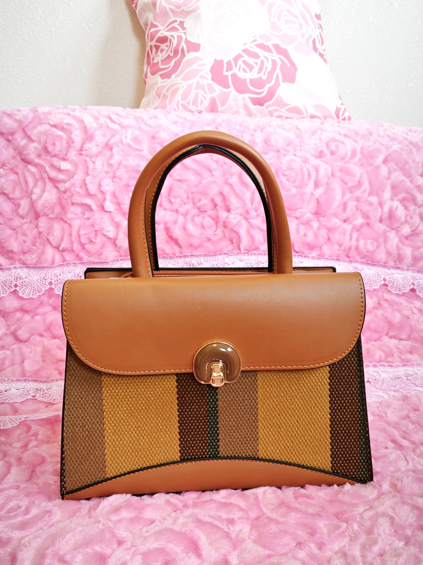 Tan & Stripe 2-Piece Handbag