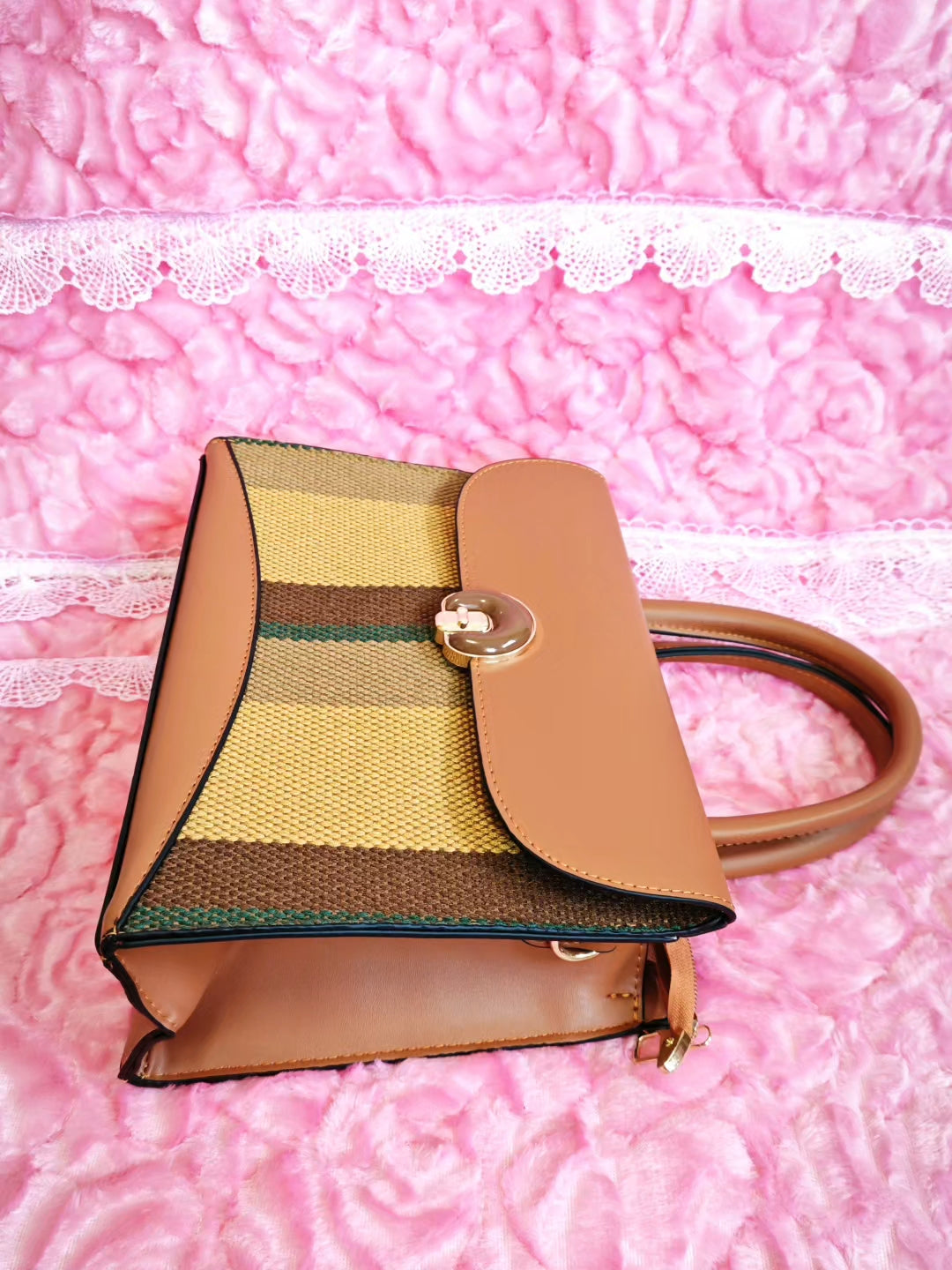 Tan & Stripe 2-Piece Handbag
