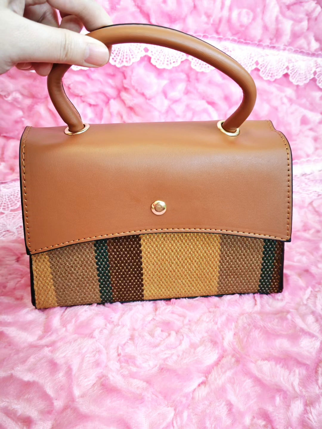 Tan & Stripe 2-Piece Handbag