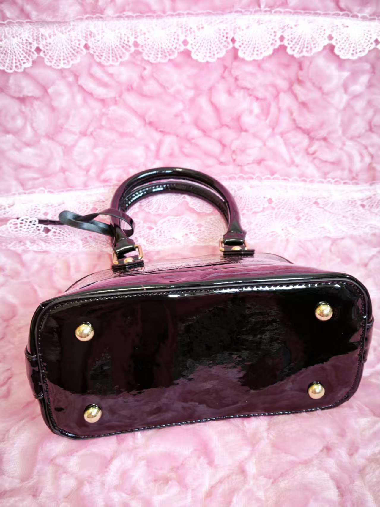 Black Patent Crocodile Dome Handbag