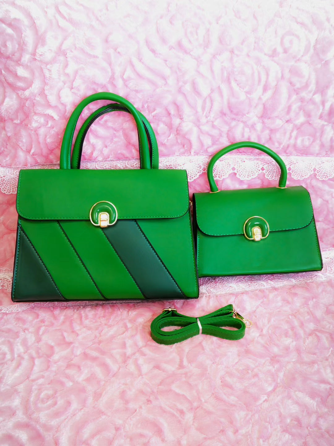 Emerald Green Color-Block 2-Piece Handbag