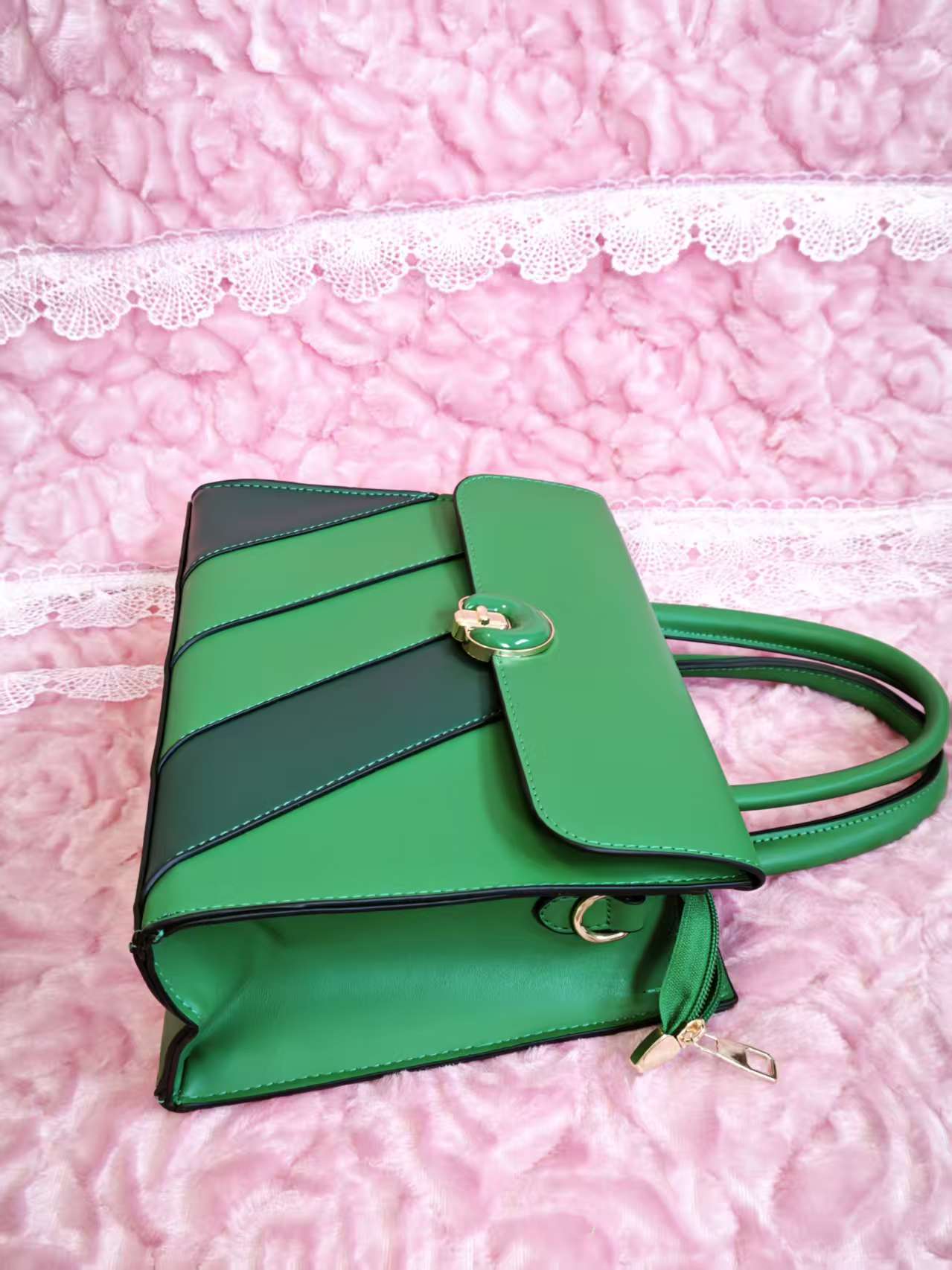 Emerald Green Color-Block 2-Piece Handbag