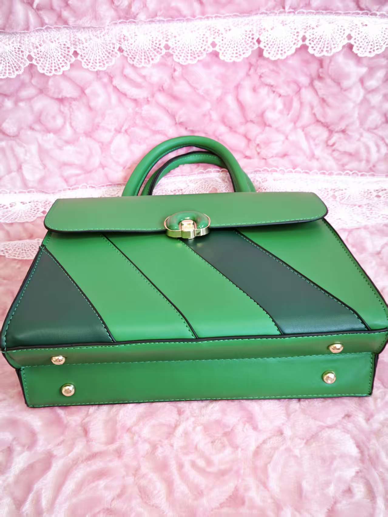 Emerald Green Color-Block 2-Piece Handbag