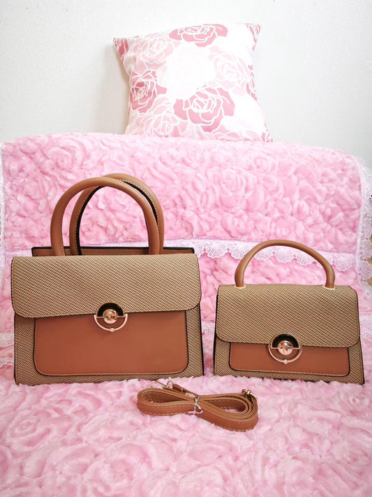 Tan Textured 2-Piece Handbag