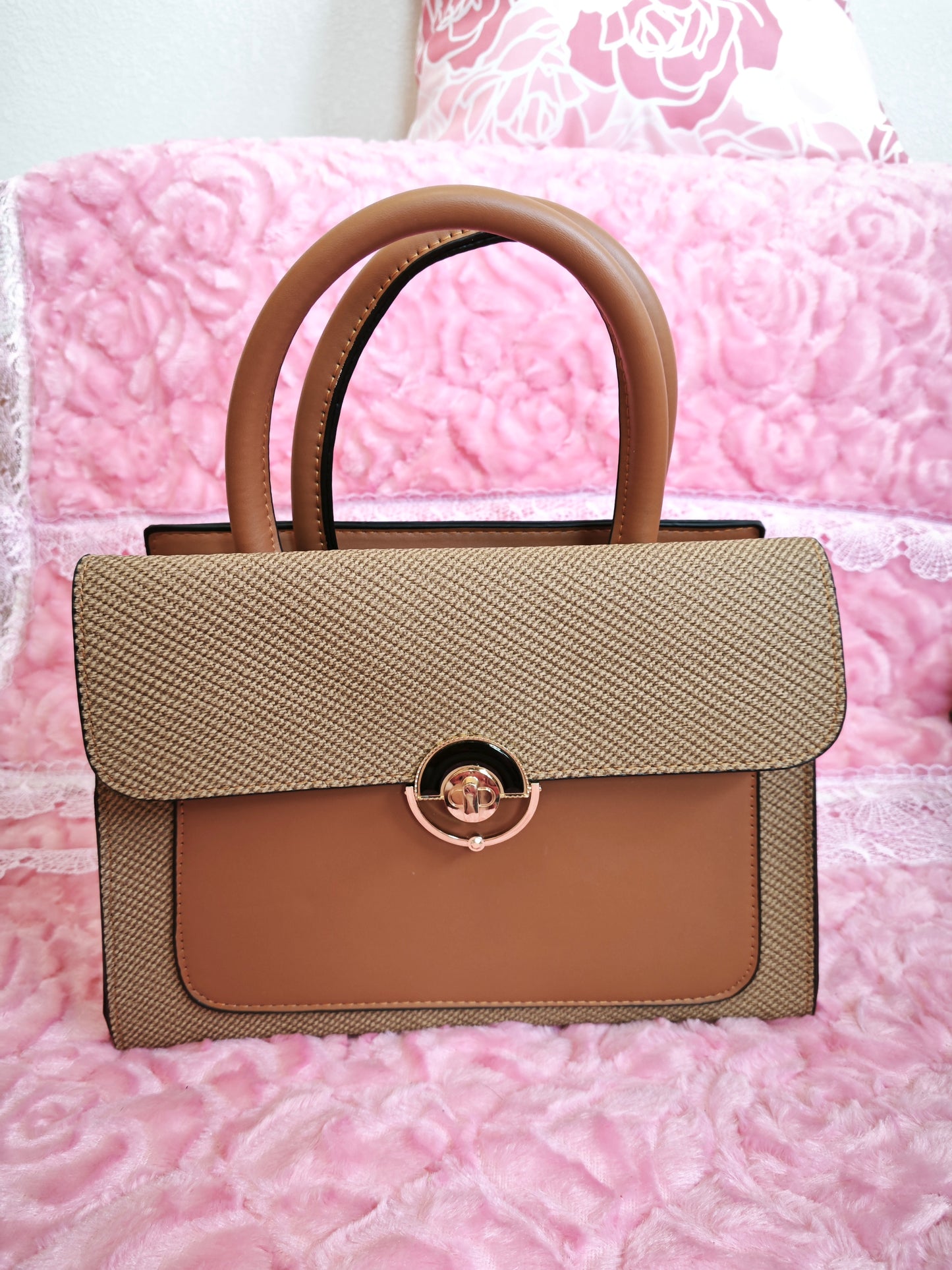 Tan Textured 2-Piece Handbag