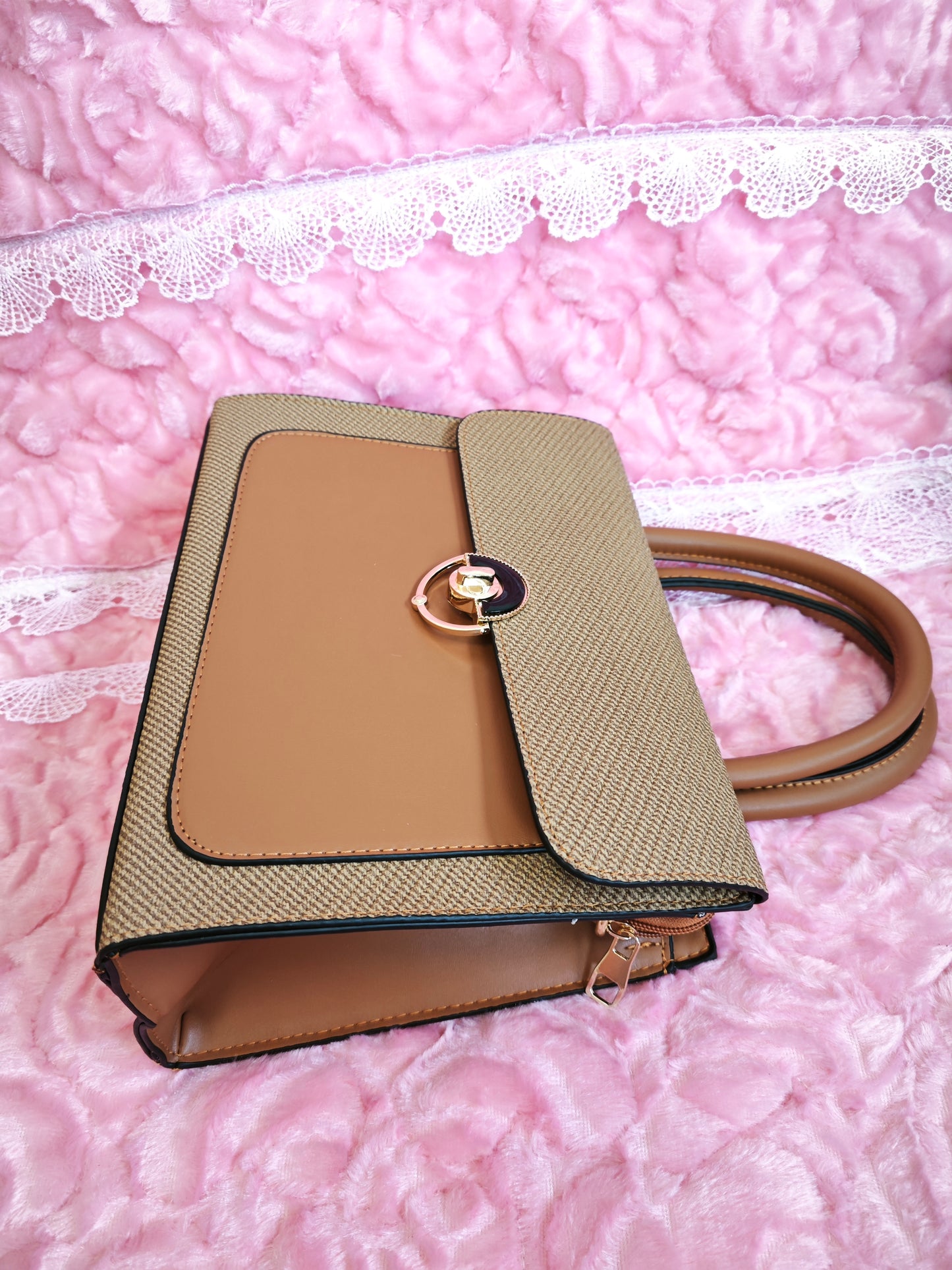 Tan Textured 2-Piece Handbag