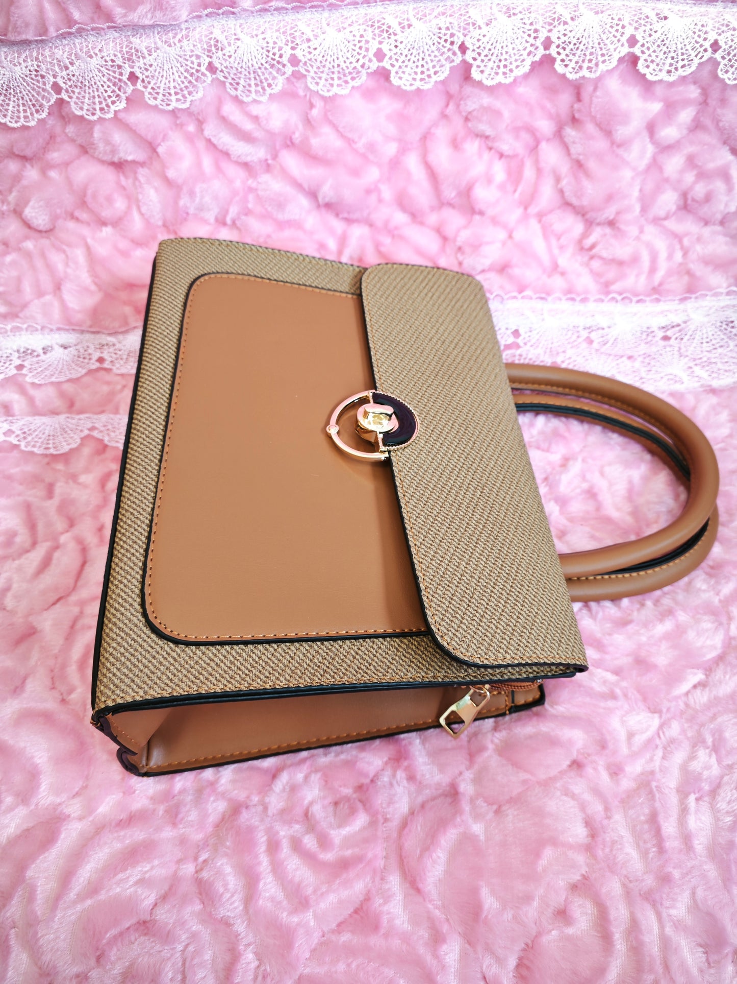 Tan Textured 2-Piece Handbag