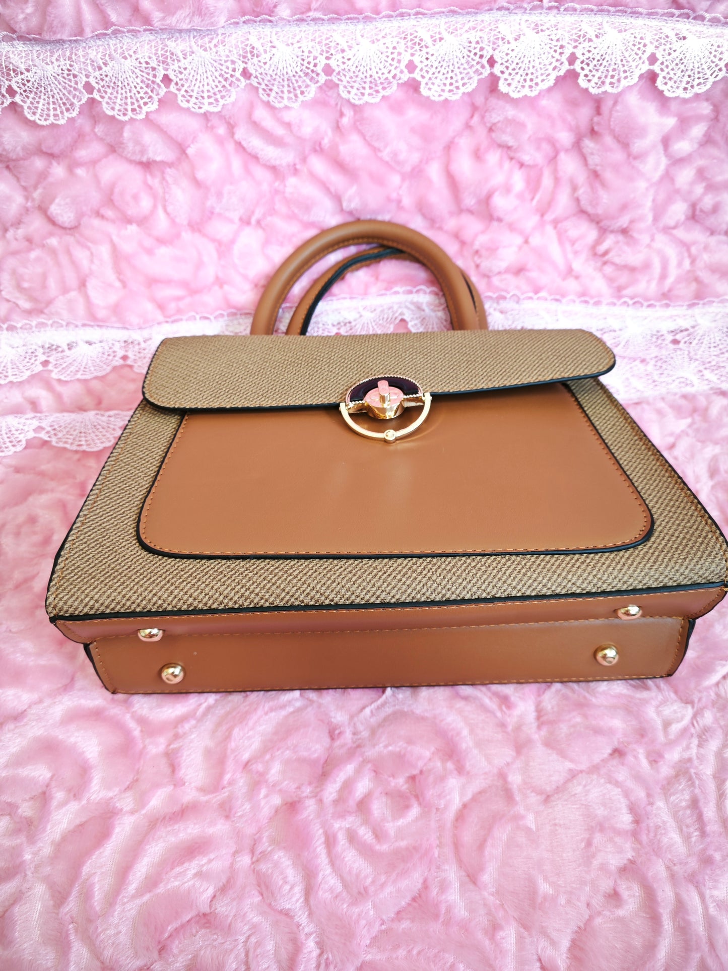 Tan Textured 2-Piece Handbag