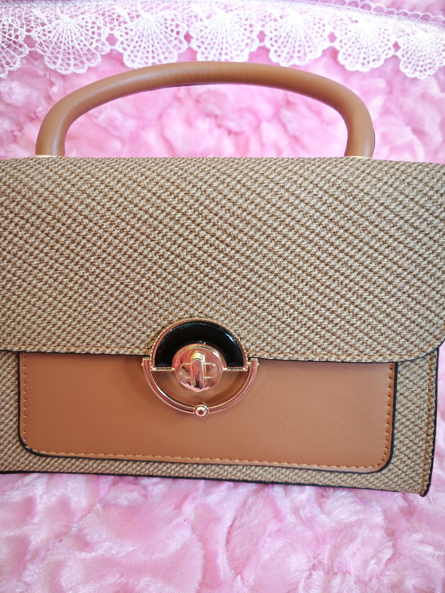 Tan Textured 2-Piece Handbag