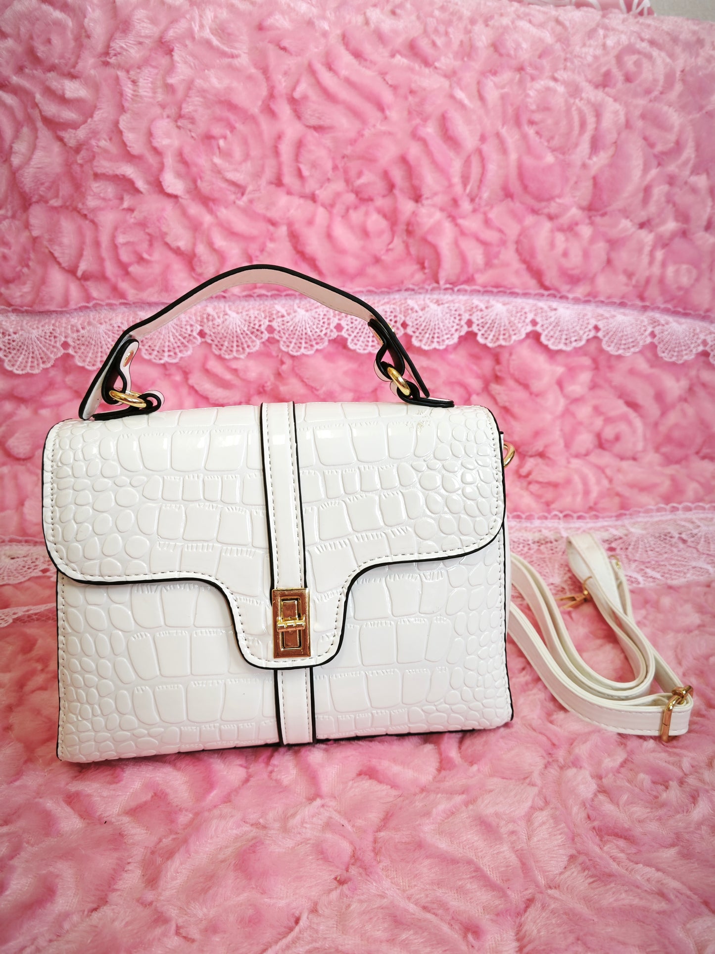 Off-White Patent Crocodile Handbag